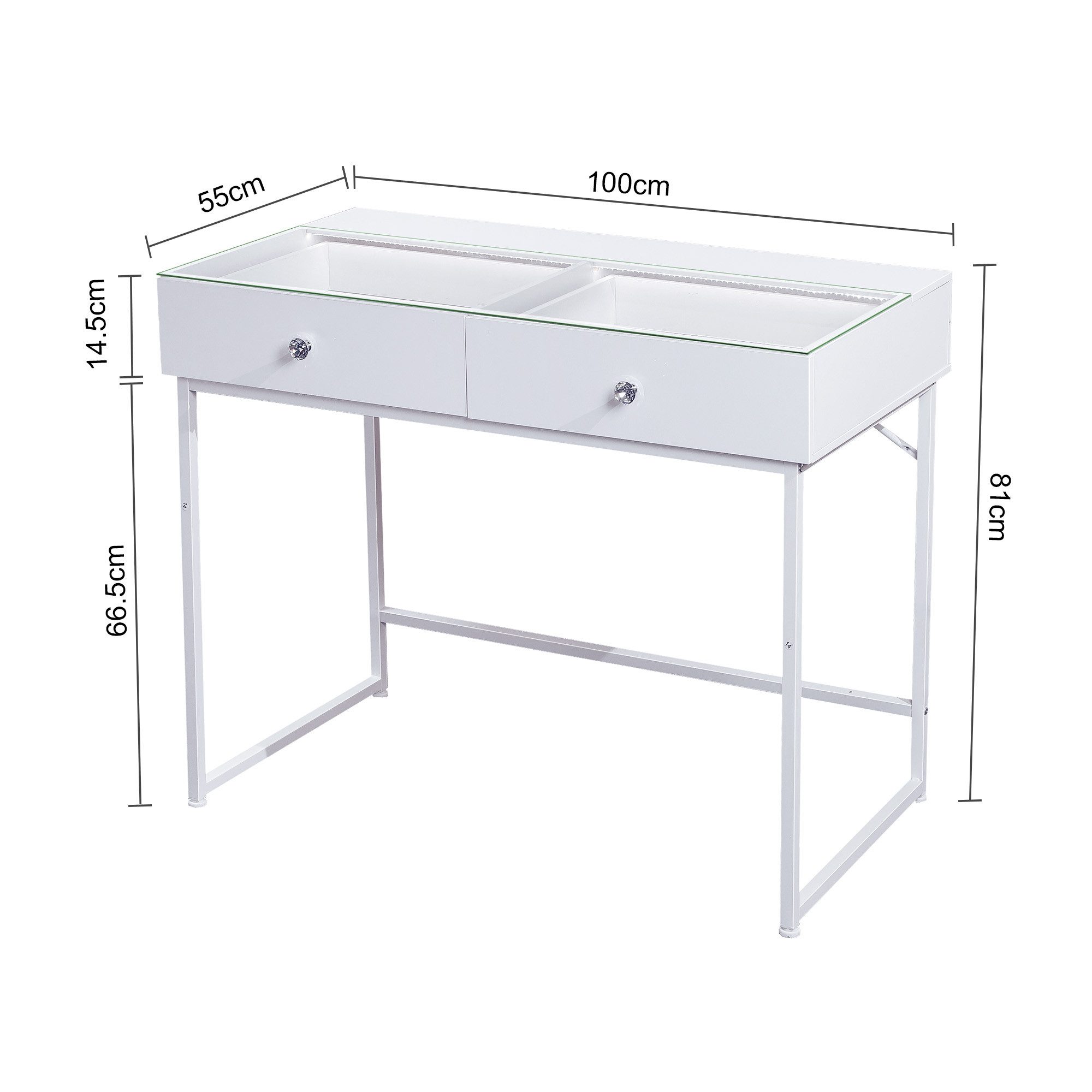 FENCHILIN Schminktisch mit Beleuchtung 2 Schubladen weiß 100 x 55 x 81 cm – Bild 2 von 5