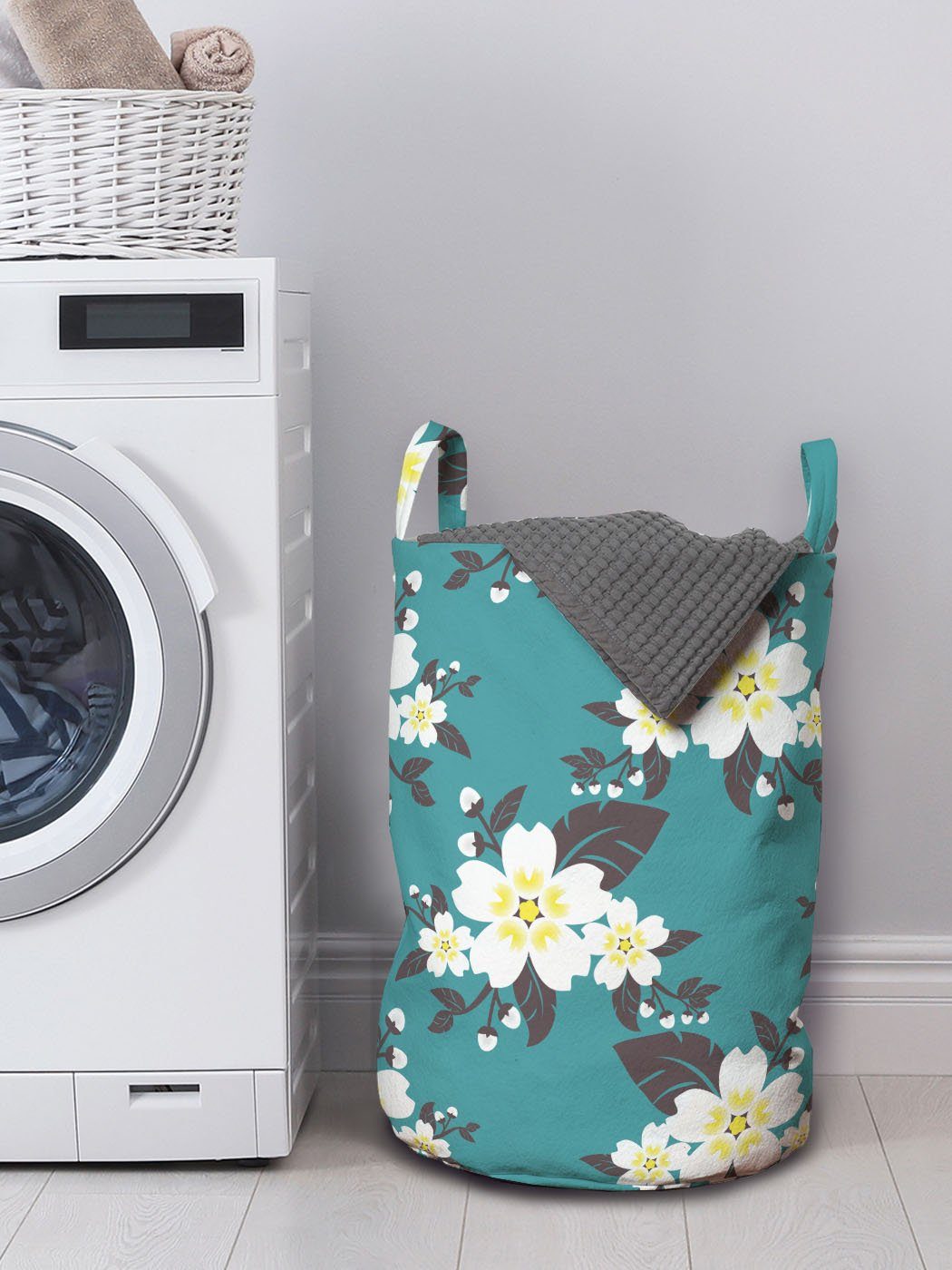 Wäschekorb mit Frühling für Kordelzugverschluss und Waschsalons, Abakuhaus Knospen Griffen Sanfte Blüten Wäschesäckchen