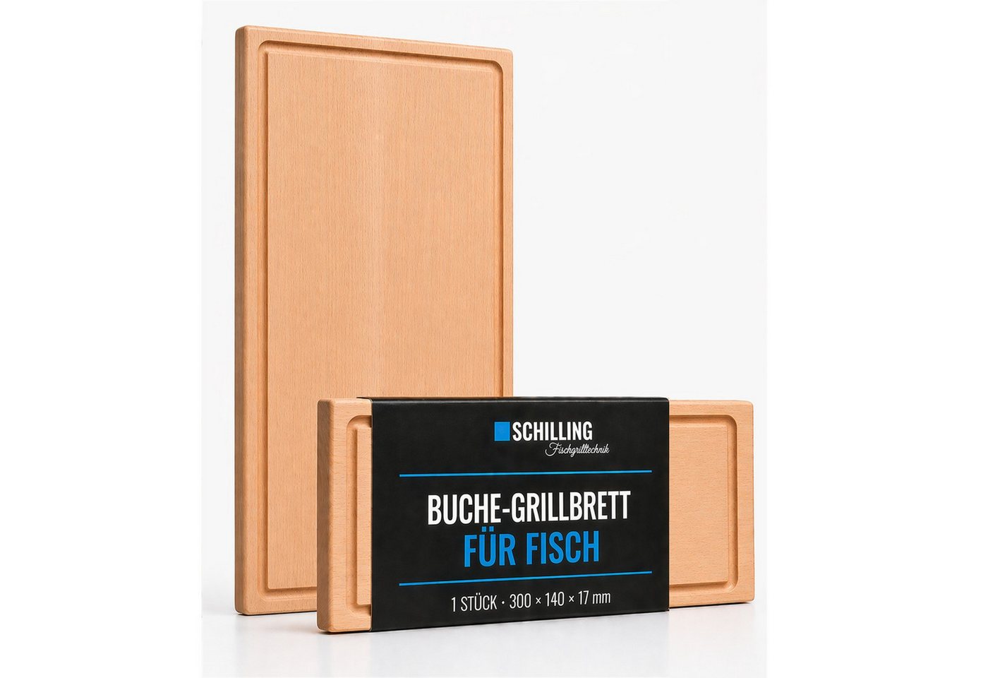 Schilling Fischgrilltechnik Grillguthalter Grillbrett Buche kompakt für Fischfilet und ganze Fische, Buche naturbelassen, (Einzelbrett, Grillbrett mit Anleitung), handbearbeitetes Buchengrillbrett mit 20 mm Stärke, Made in Germany