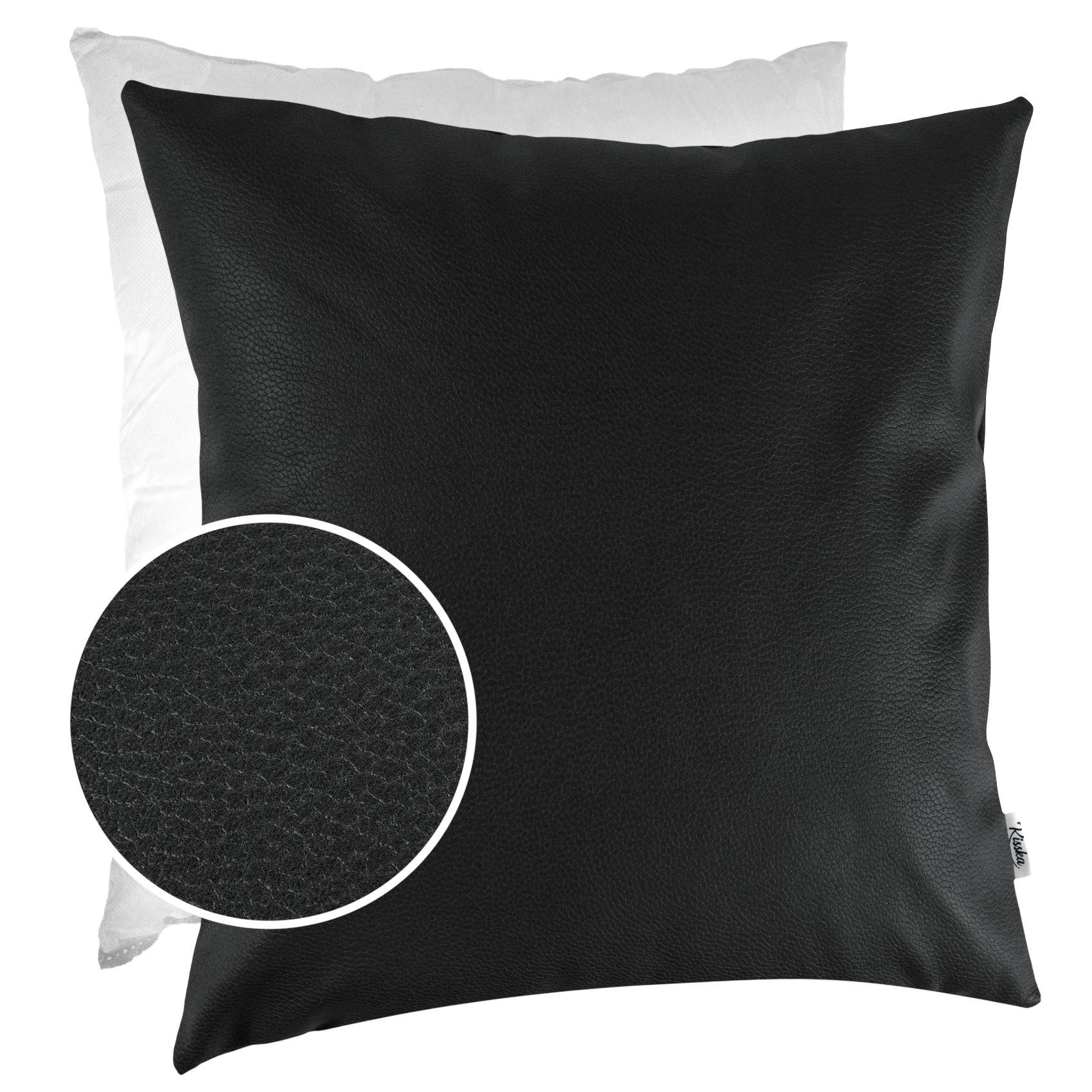 Kisska Dekokissen Kissenhülle KUMO atmungsaktive Kunstleder Kissenbezug Zierkissen, Kissenüberzug mit Füllung Leder-Optik UNI 40x40cm Einfarbig Schwarz