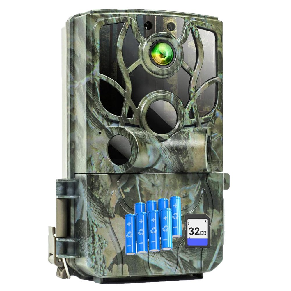 TWUFY Wildkamera Wildkamera mit Handyübertragung APP 4K 48MP HD WLAN Bluetooth (Wild & Jagd, Außenbereich Sicherheit, Überwachung, Außenbereich, Innenbereich, mit 8 AA-Batterien & 32GB Speicherkarte, 1-tlg., Wildkamera mit Bewegungsmelder Nachtsicht 0,3s