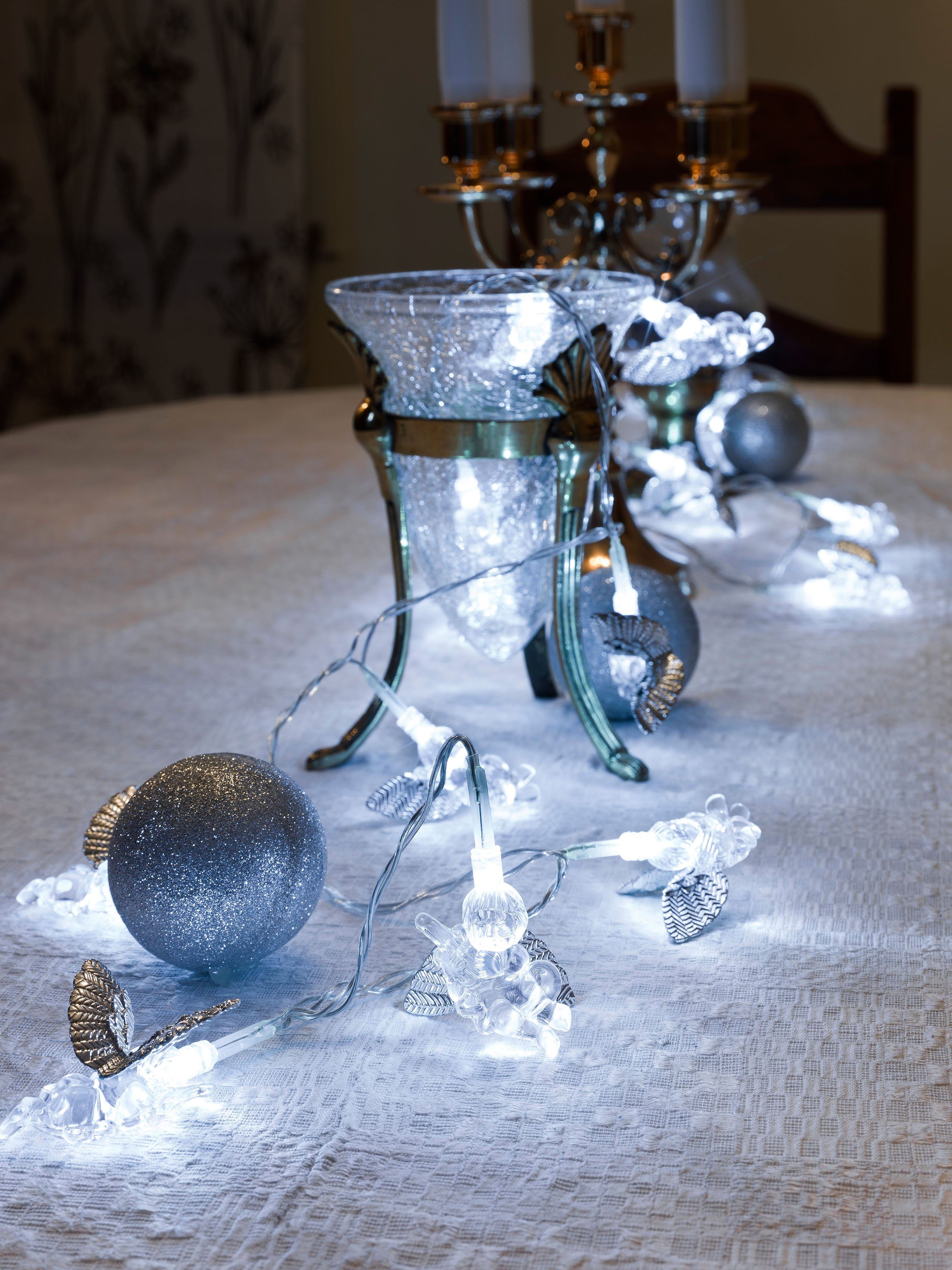 KONSTSMIDE LED-Lichterkette Weihnachtsdeko, 24-flammig, LED Dekolichterkette, silberfarbene Engel, 24 kalt weiße Dioden