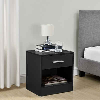 en.casa Nachttisch, »Jette« Nachtschrank mit 1 Schublade 36,5 x 29,5 x 38 cm Schwarz