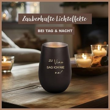 Der Porzellan-Laden Windlicht Graviertes Windlicht mit Spruch 'Zu Vino Sag Ich Nie No' - Einzigartig