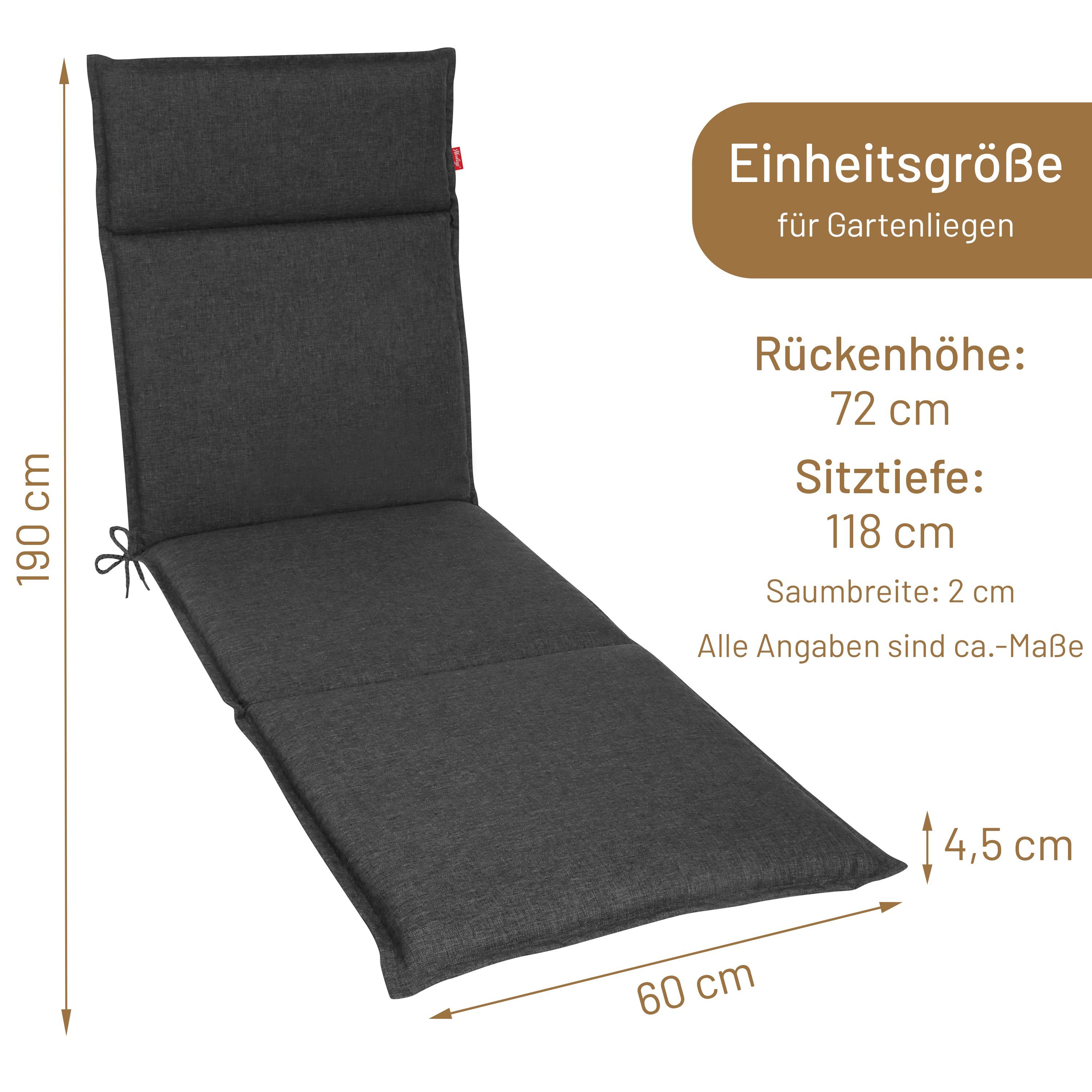 Herlag Liegenauflage Bea, Liegepolster Gartenliege 190x60x4,5cm Wasserabweisend Anthrazit
