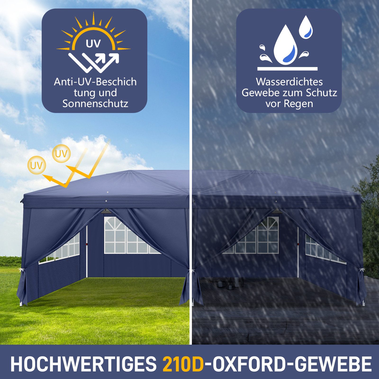 LALAHO Faltpavillon Pavillon Partyzelte 3x6m, Festzelt Gartenzelt für Garten Terrasse, mit 6 Seitenteilen, Gartenpavillon mit 6 Seitenteilen,Wasserdicht & UV-Sc – Bild 5 von 5