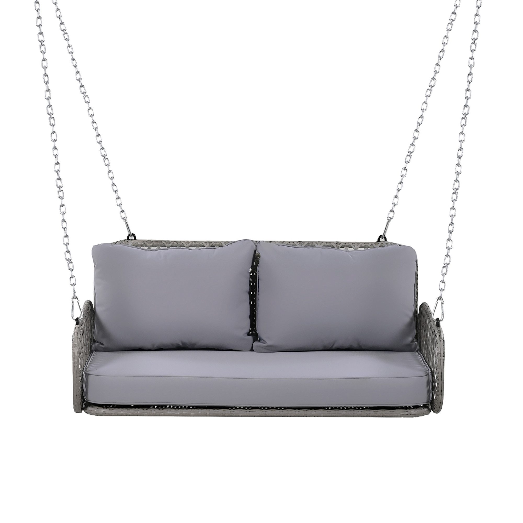 KLAM HOME Hollywoodschaukel Hängesessel aus Polyrattan Hängende Schaukel für den Garten im Freien, 2,00-Sitzer, Schaukel, abnehmbare waschbare Matte, 240 cm lange Kette, ohne Rahmen, Doppelschaukel Loungesessel Balkonmöbel