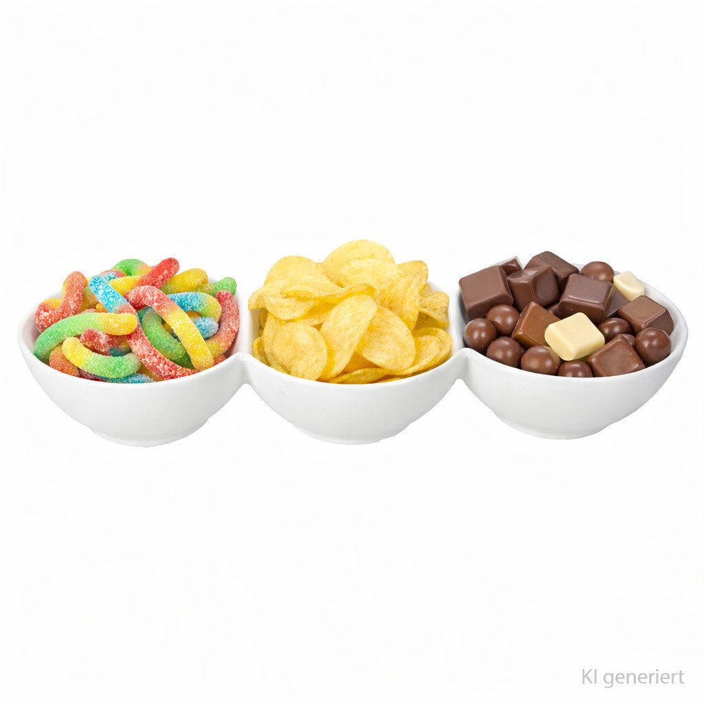 MamboCat Müslischale Dipschale 3 Fächer Keramik weiß für Dip Antipasti Vorspeisen trio, Keramik
