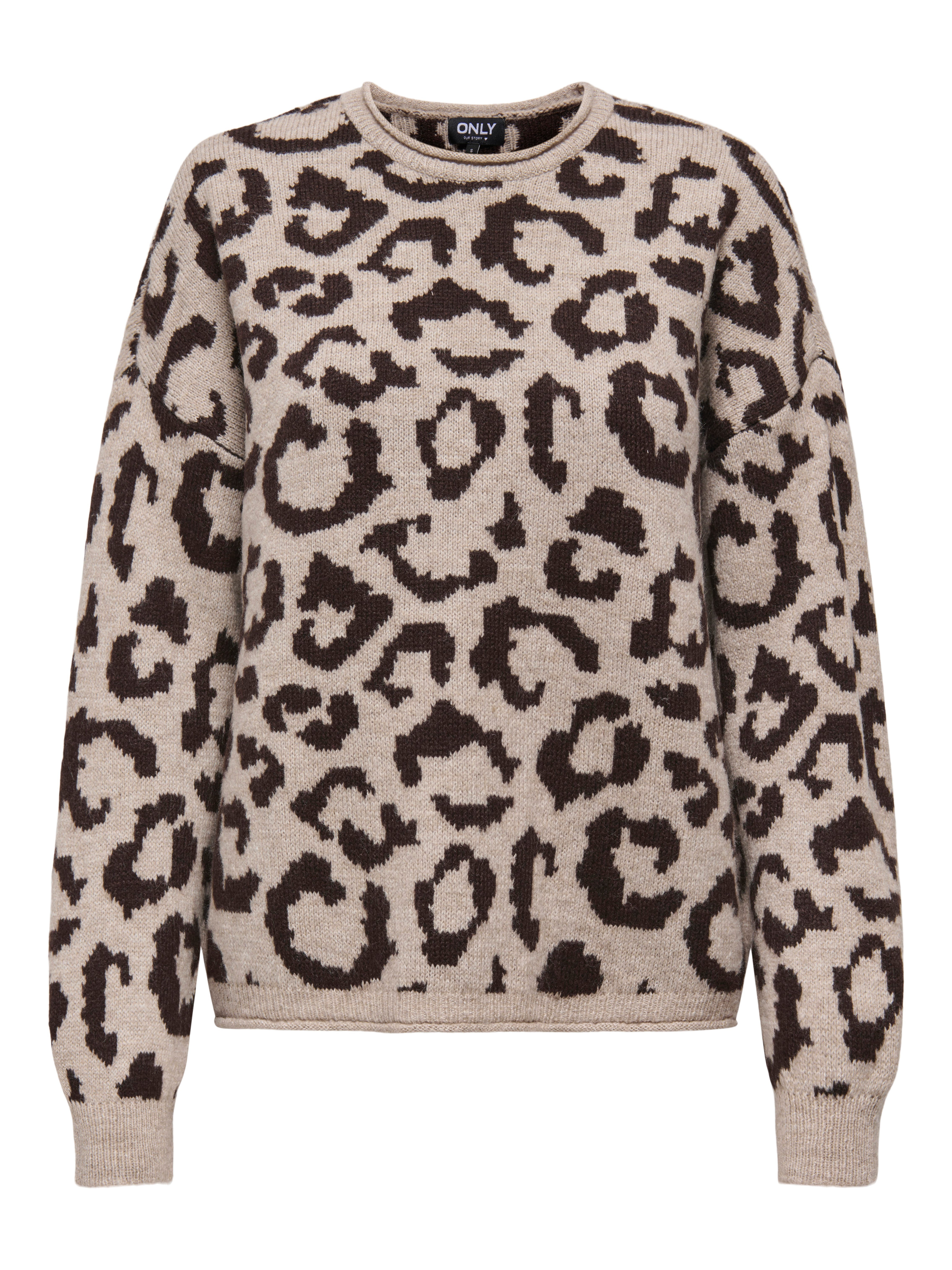 ONLY Rundhalspullover ONLJADE ANIMAL LS O-NECK NOOS KNT Kunstfaser, regular fit