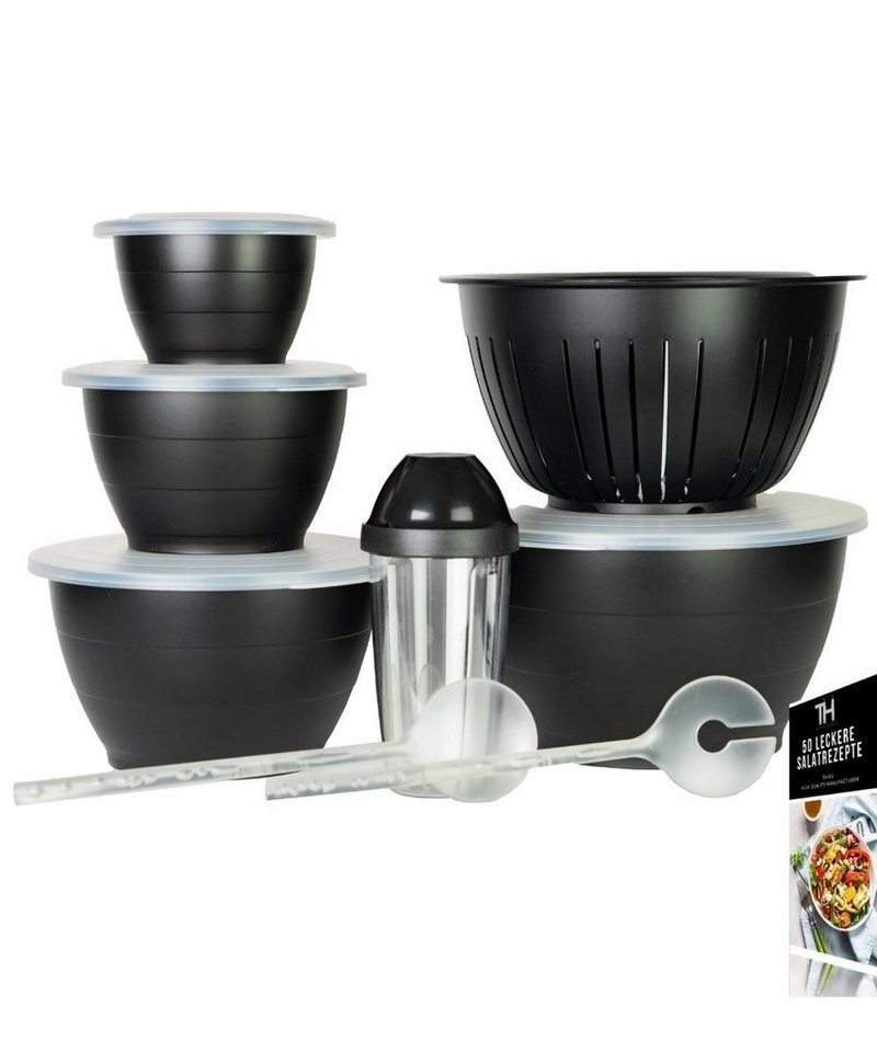 Thiru Salatschüssel 6 Teilig 0,6L/1,3L/2,5L/4,4L - mit Deckel, Seiher, Salatbesteck, (8-tlg), Spülmaschinenfest
