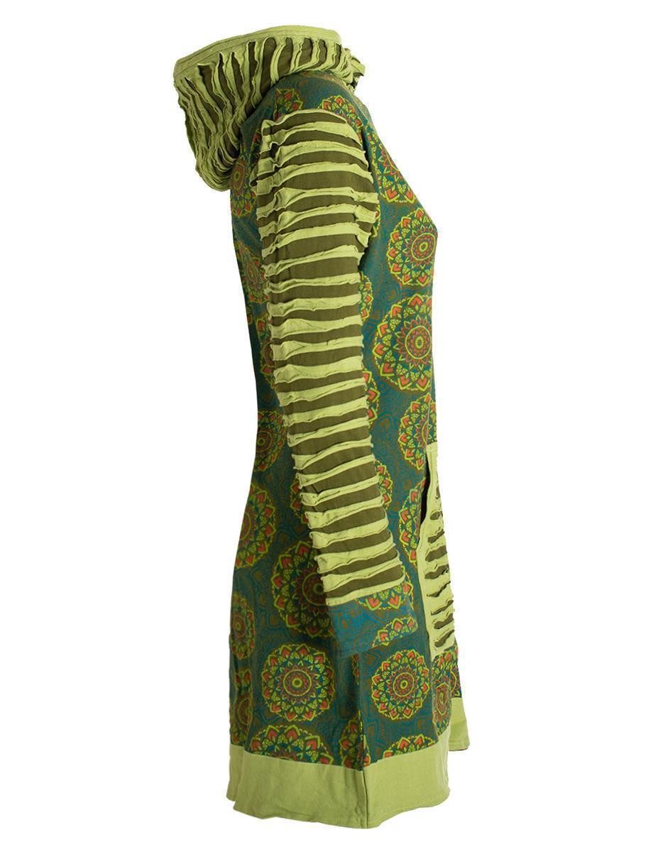 Vishes Kurzmantel Damen Blumen Mandala Jersey-Mantel Hippiemantel Kapuzenmantel Hoodie, Ethno Style