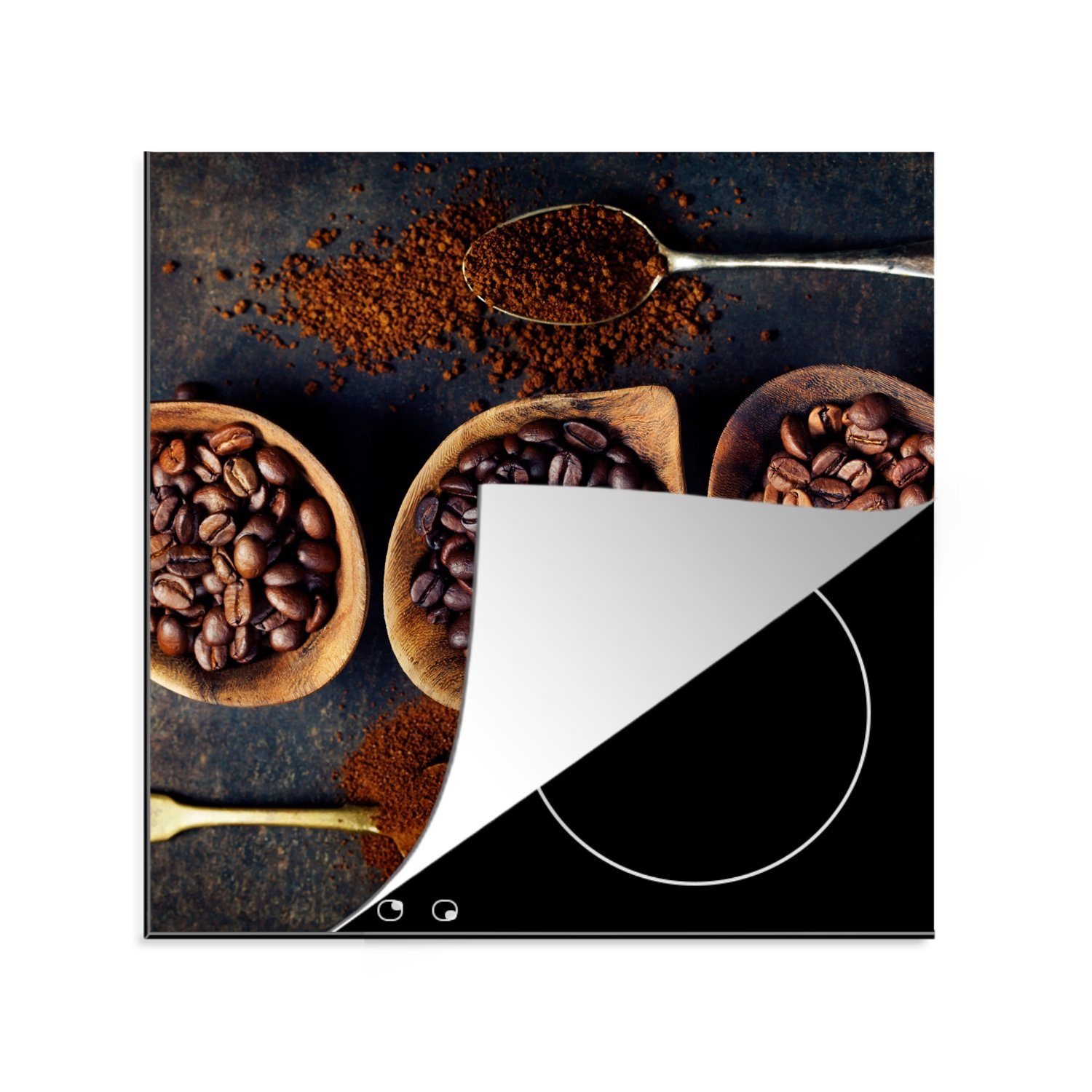 MuchoWow Herdblende-/Abdeckplatte Kaffee - küche 78x78 Arbeitsplatte Ceranfeldabdeckung, tlg), Braun, Kaffeebohnen cm, (1 für - Vinyl
