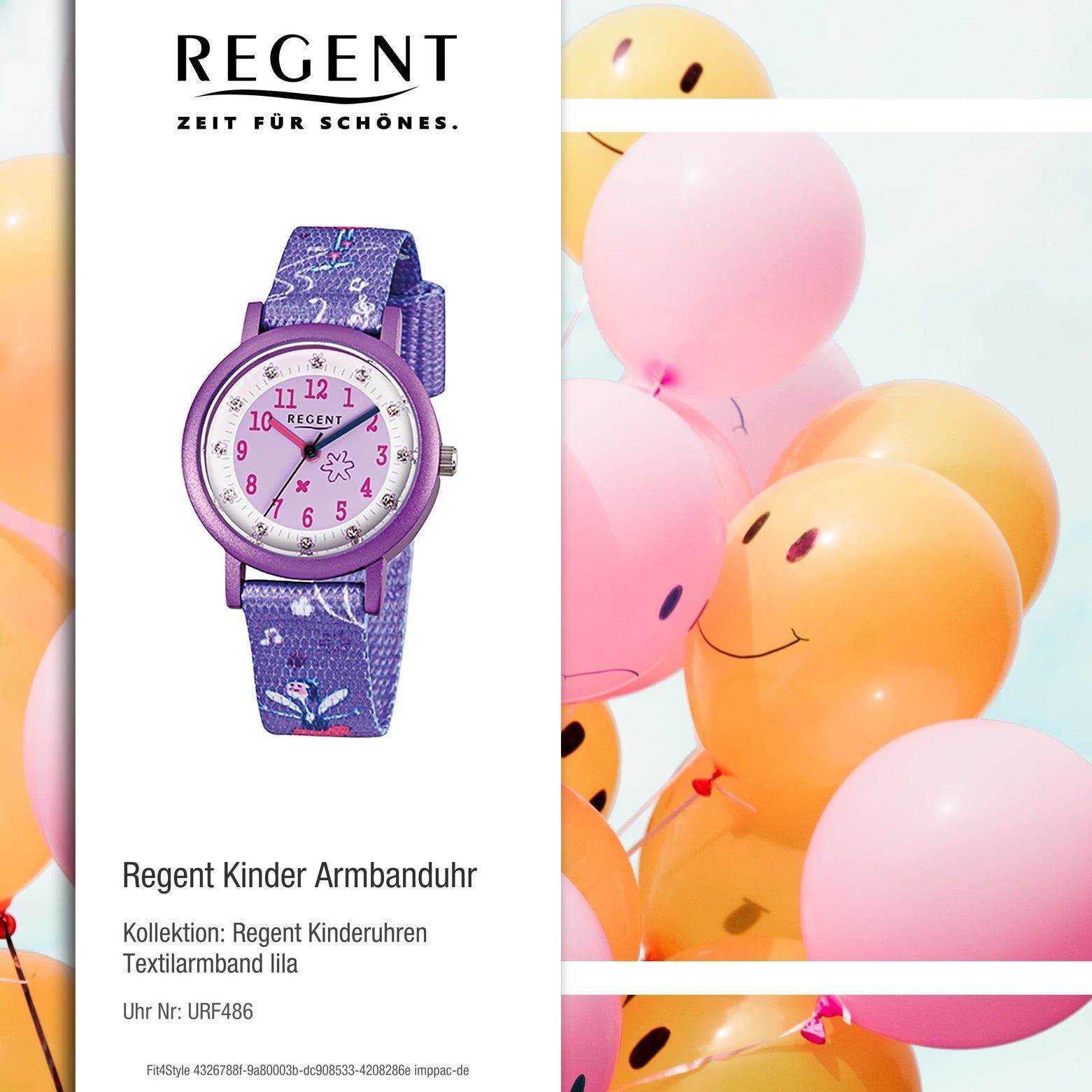 Armbanduhr Regent Textilarmband 29mm), Analog (ca. klein Regent F-486, Quarzuhr Kinder Kinder-Armbanduhr rund, lila