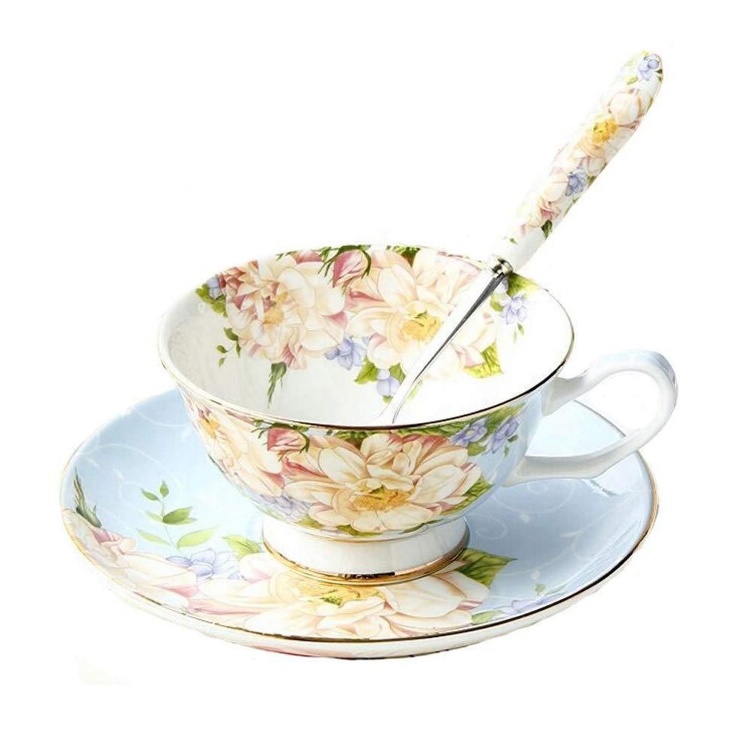 LuxusKollektion Teeservice Teeset Porzellan Goldrand Alt Stil Blau/Rosa, Keramik