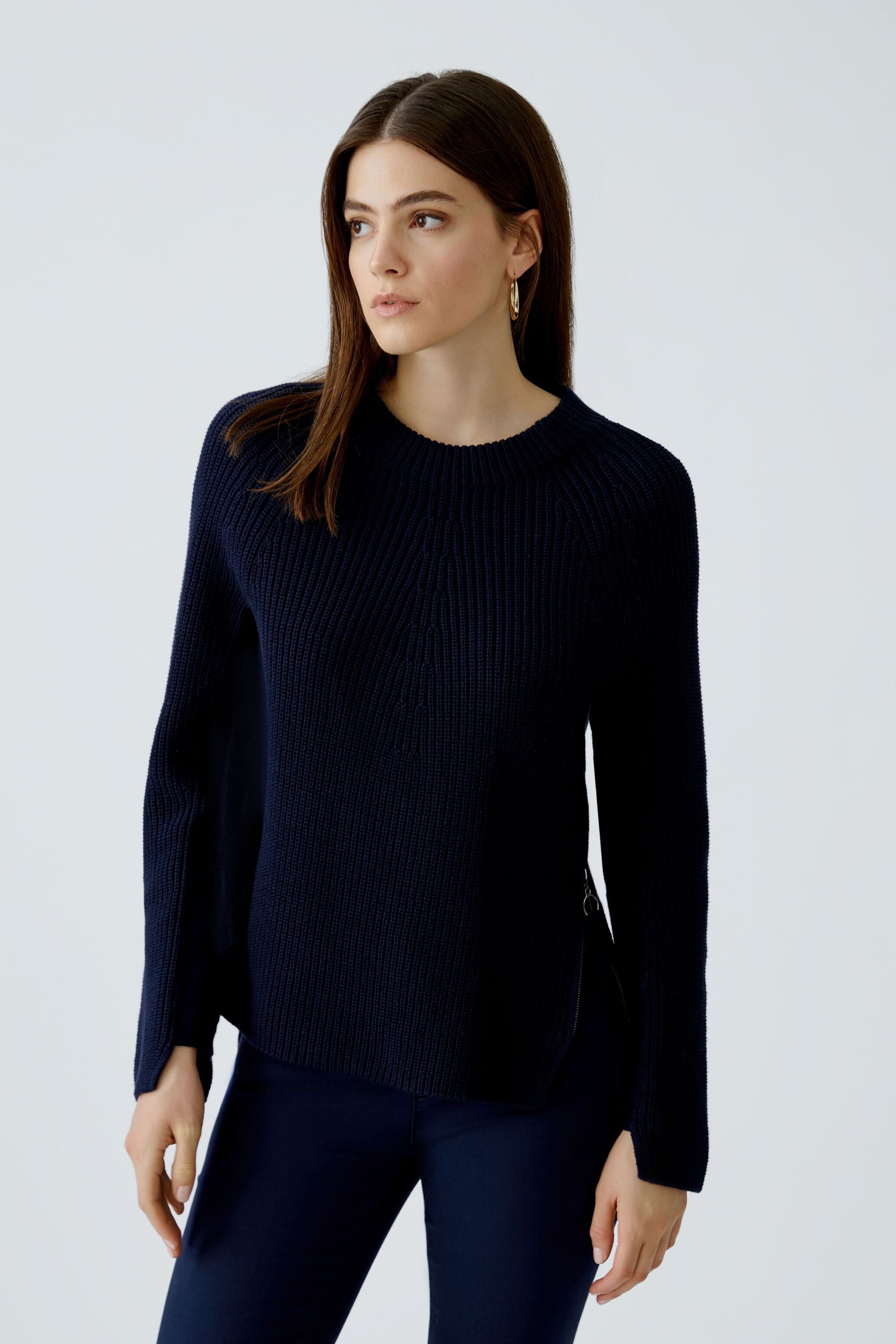 Oui Rundhalspullover RUBI Pullover mit Reßverschuss günstig online kaufen