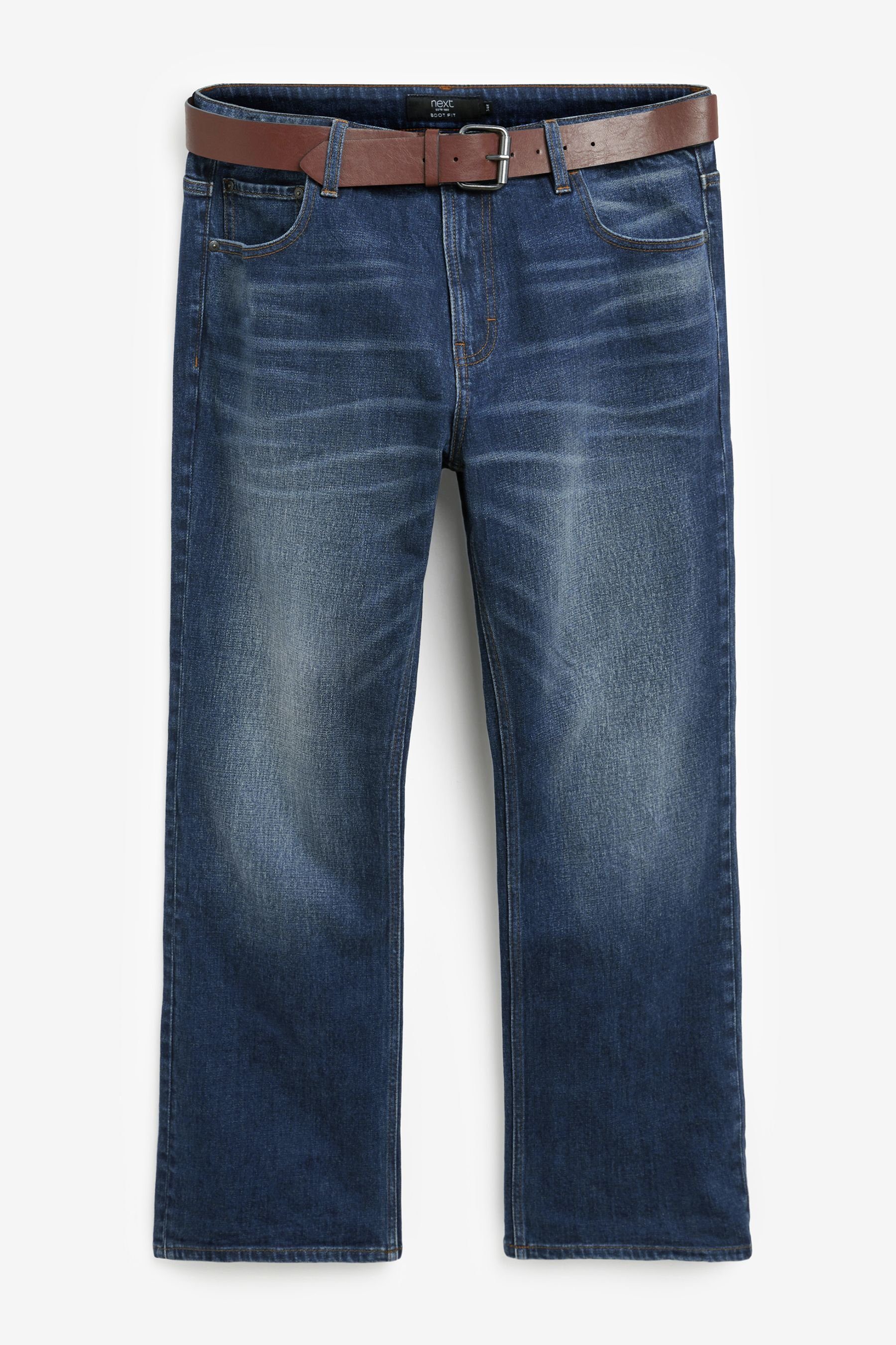 Bootcut-Jeans Straight Fit Jeans mit Gürtel - Bootcut