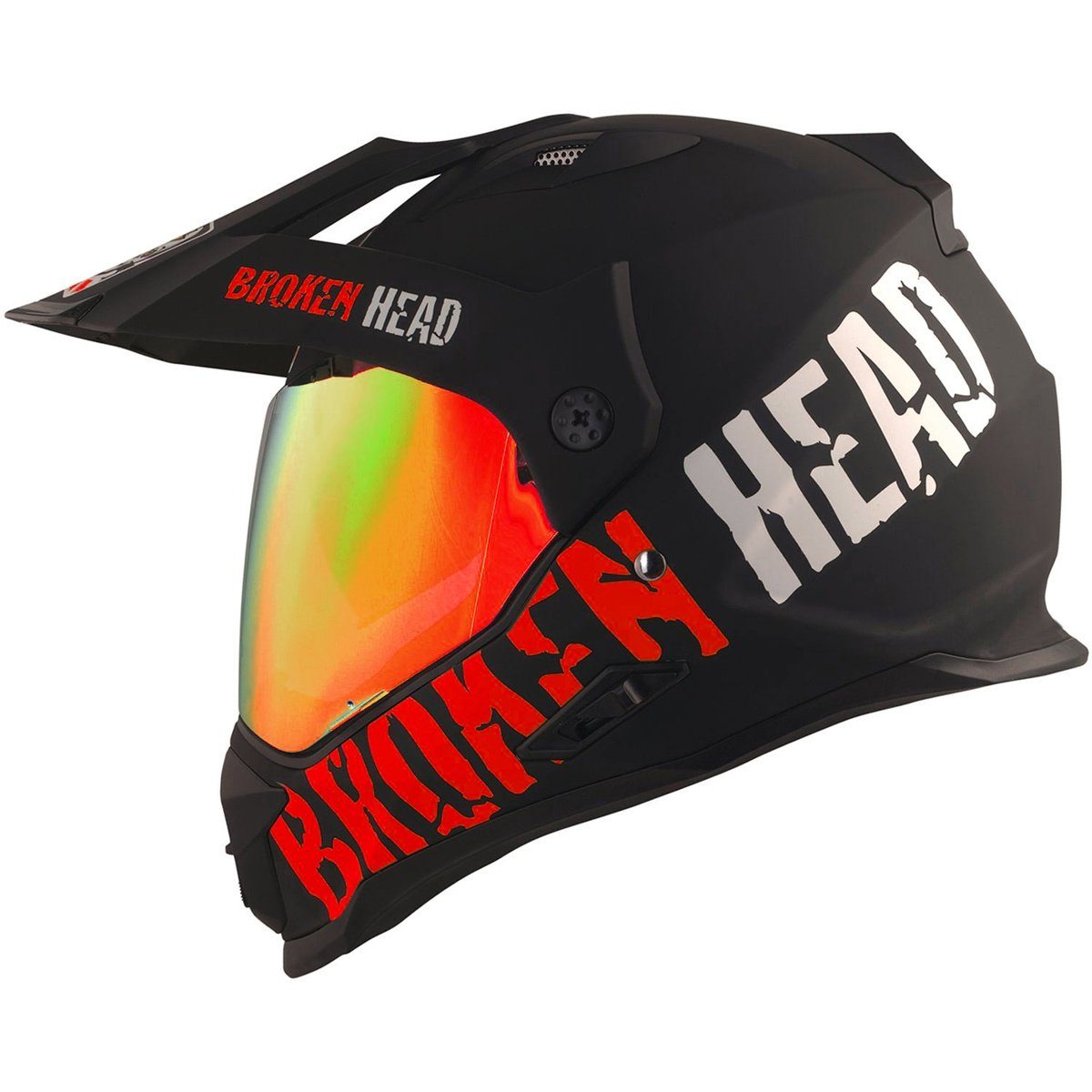 Motorradhelm Broken Head Endurohelm Made2Rebel Rot + Rot Verspiegeltes Visier