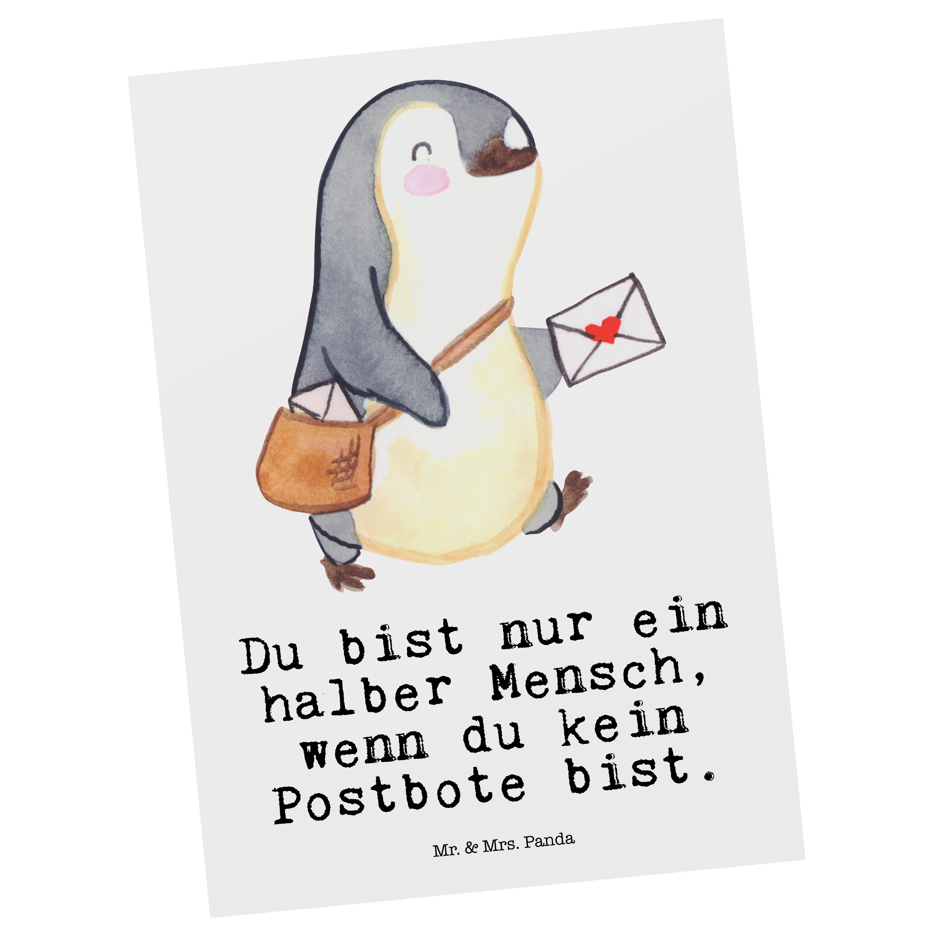 Mr. & Mrs. Panda Postkarte Postbote mit Herz - Weiß - Geschenk, Einladung, Rente, Postler, Danke