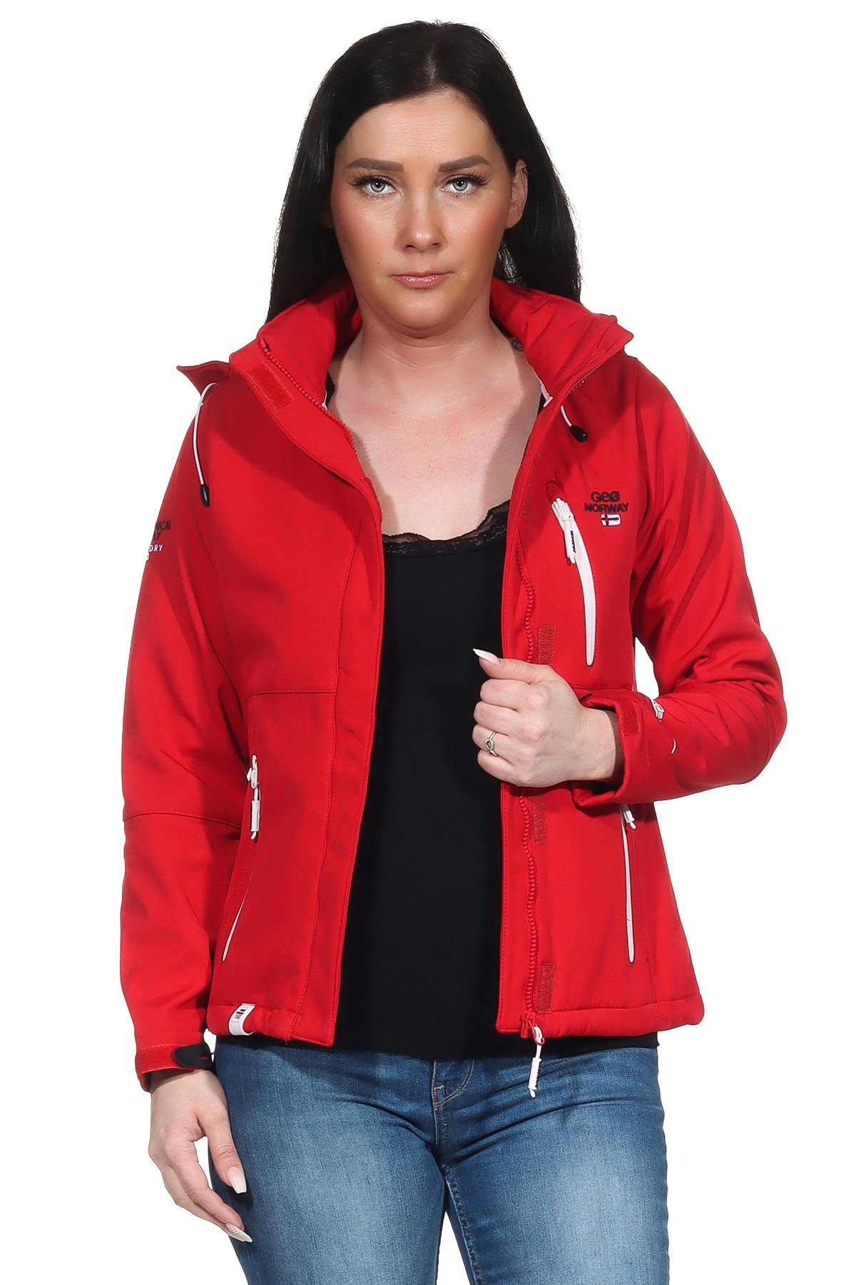 G-Tara Kapuze, Geographical Softshelljacke mit Softshelljacke Geographical Rot Norway by leyoley Stehkragen, abnehmbarer Damen Wetterschutz Norway