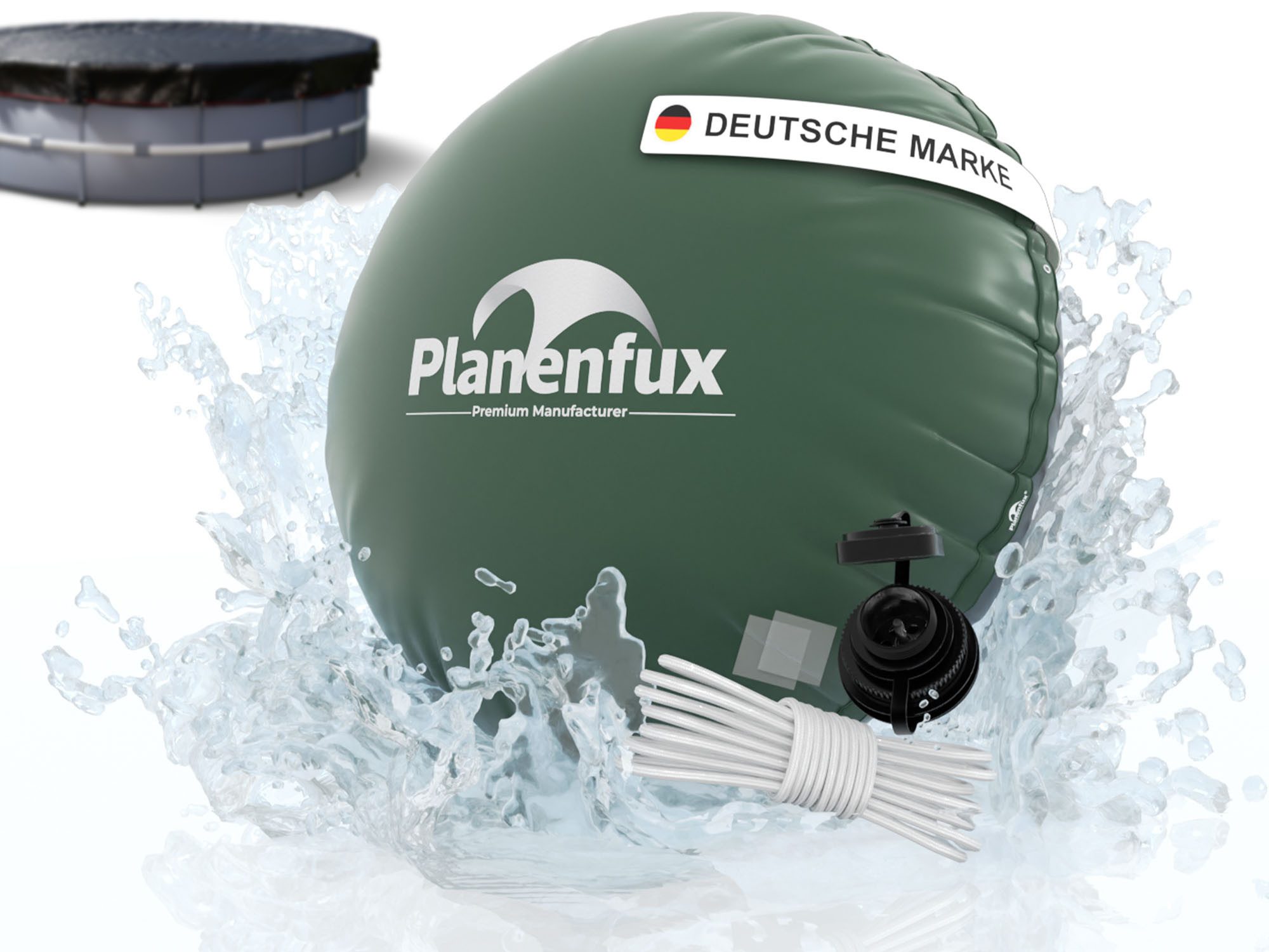 Planenfux® Pool-Abdeckplane Poolkissen Winter rund, Pool Luftkissen (Winterkissen Set, mit Seilen und Reparaturaufklebern), Besondere Merkmale: frostbeständig bis -20 °C