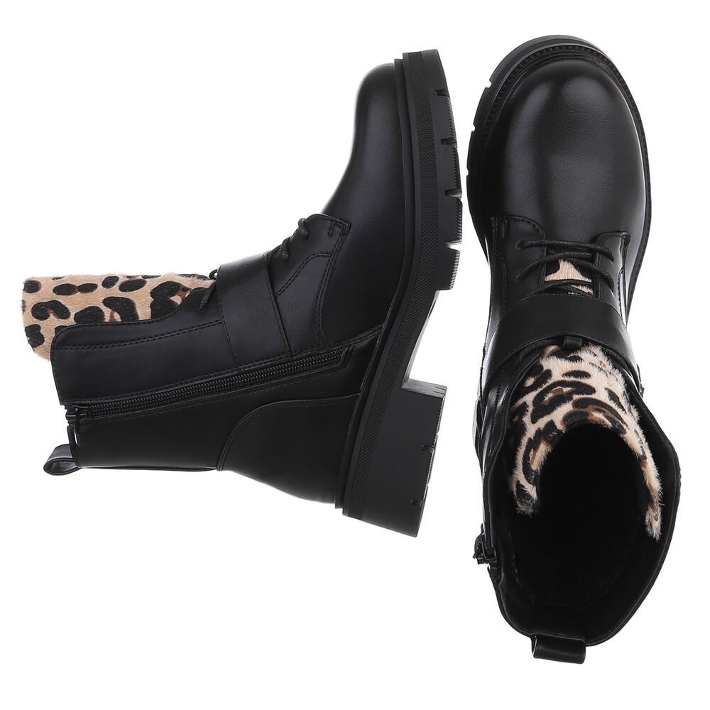Ital-Design Moderne Damen Stiefel mit Riemen und Schnalle für Alltag Schnürstiefelette (90598585) Blockabsatz Stiefeletten in Schwarz
