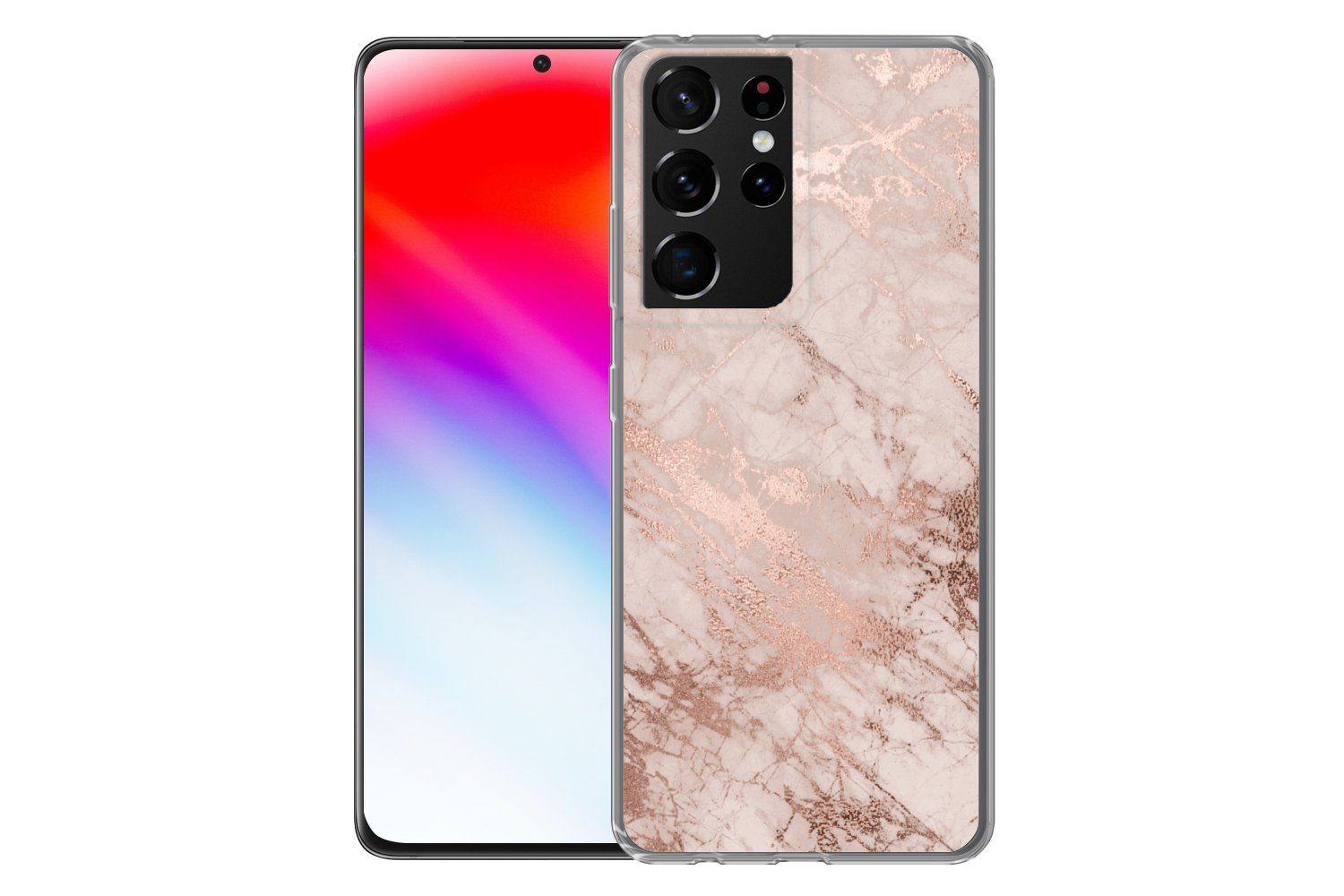 MuchoWow Handyhülle für Samsung Galaxy S21 Ultra Marmor - Rosa - Luxus - Marmoroptik - Gli, Phone Case, Silikon, Schutzhülle Dünn