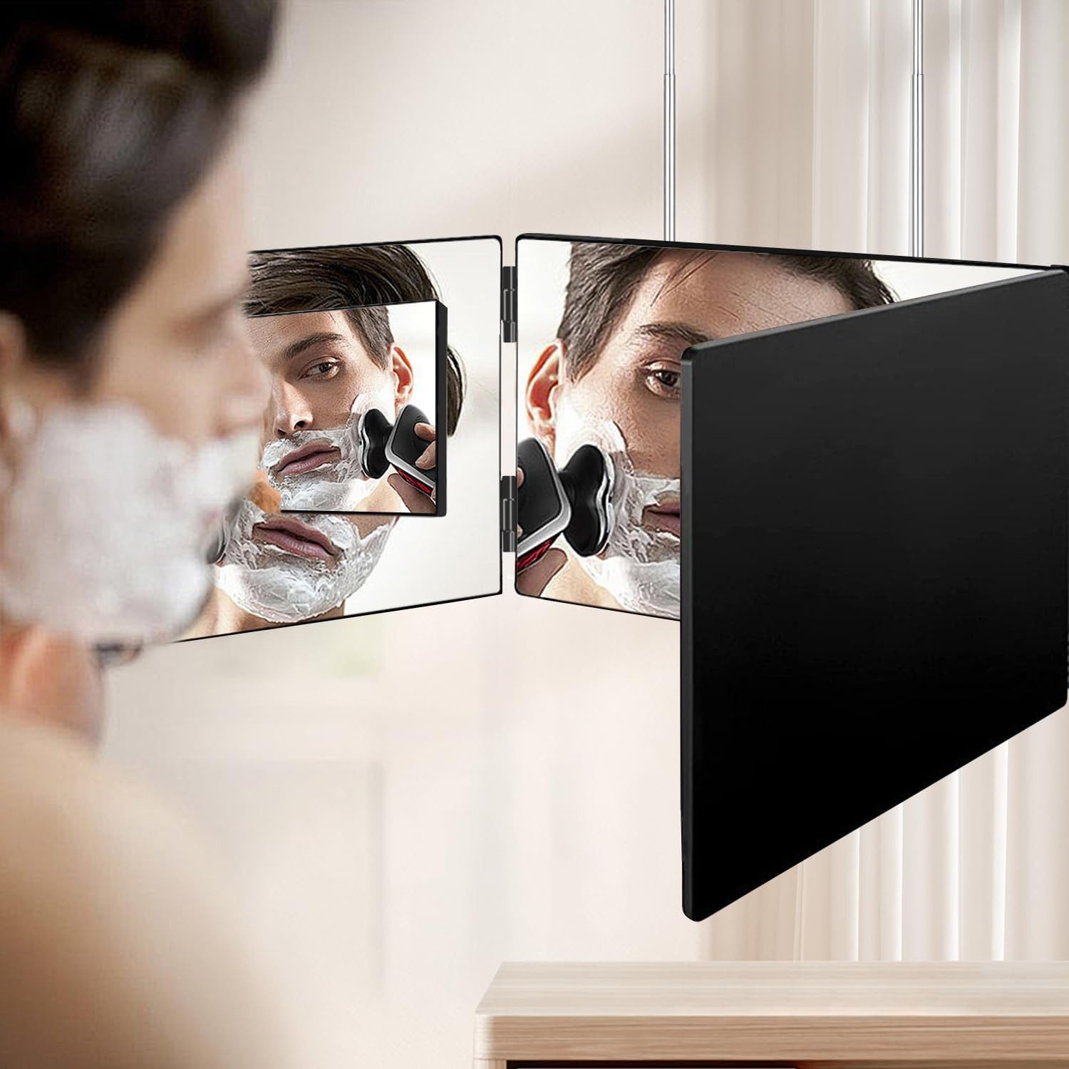 Lumkudos Wandspiegel 360 Grad Spiegel, Klappspiegel mit Haken, Spiegel zum Aufhängen, Kosmetikspiegel Rasierspiegel für Make up Rasieren Frisieren