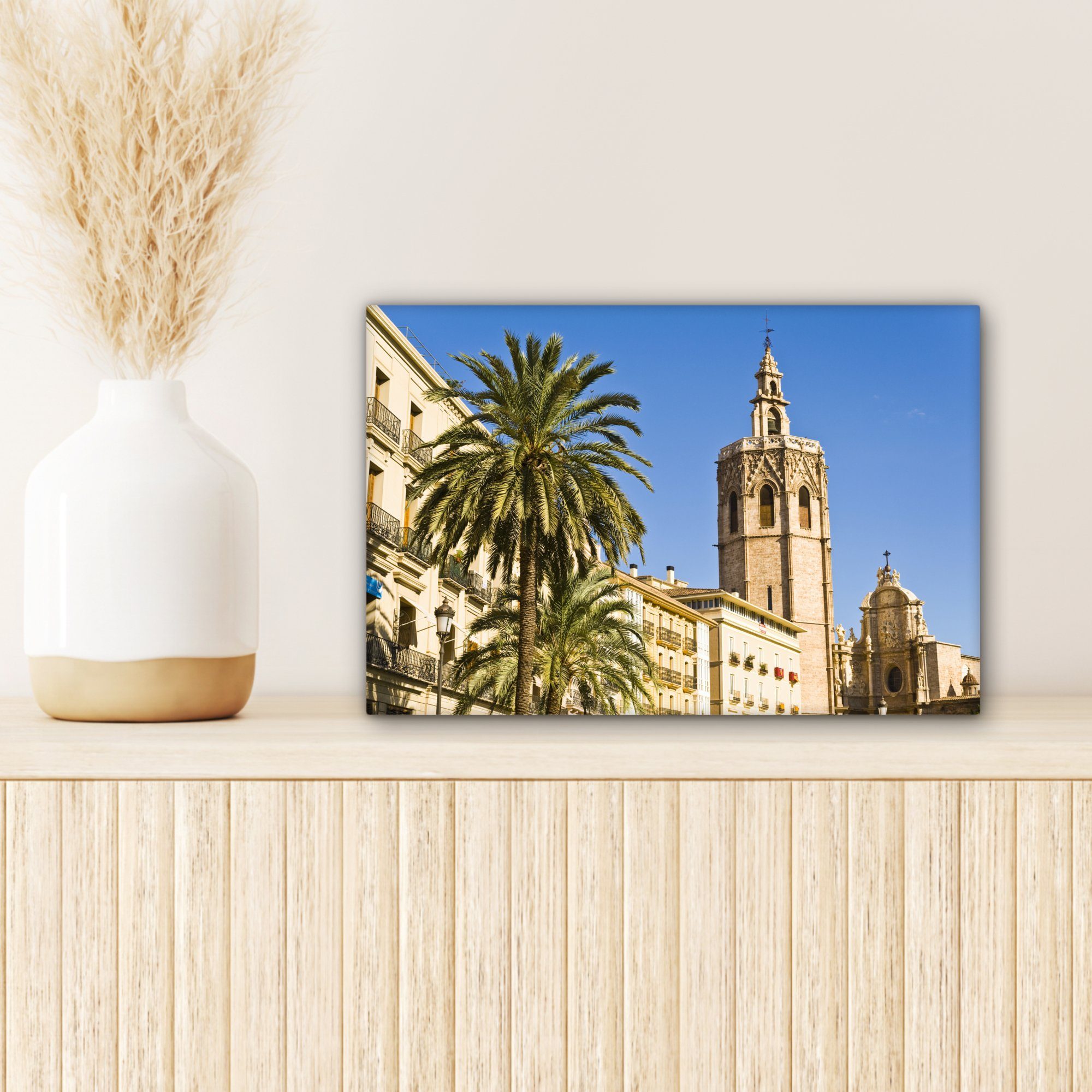 (1 OneMillionCanvasses® Wandbild 30x20 Aufhängefertig, - Turm Leinwandbild Spanien, Wanddeko, cm St), Leinwandbilder, - Valencia