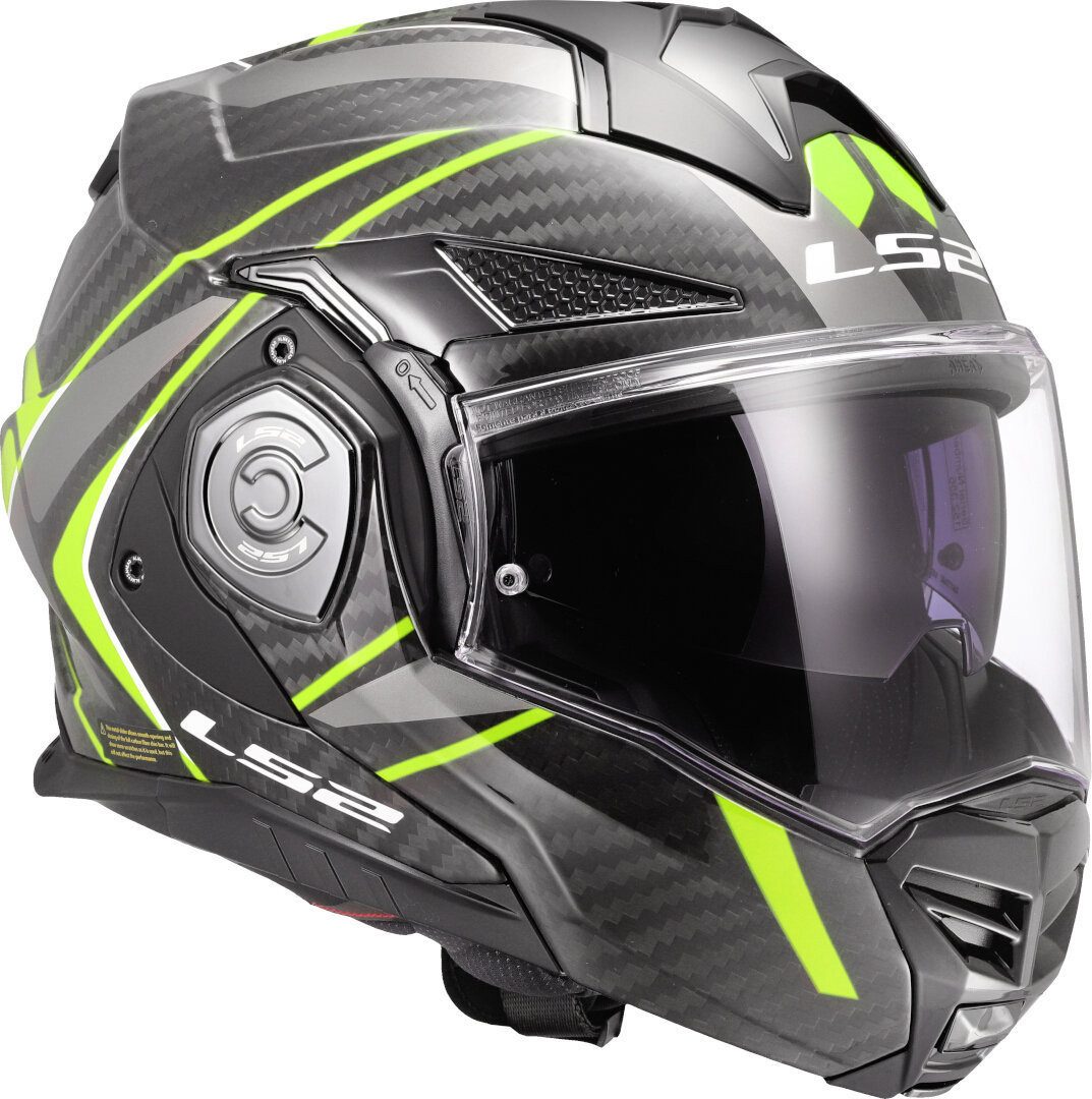 LS2 Motorradhelm FF901 Advant X Carbon Future II Klapphelm, vorbereitet für Kommunikationssystem,Notfallsystem-Polsterung (EQ