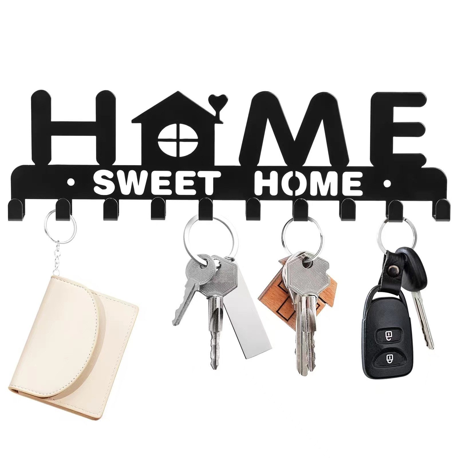 Diwzbyn Schlüsselbrett Schlüsselbrett Home Sweet Home, Schlüsselboard mit 10 Haken, Schlüssel Aufbewahrung, Schlüsselhaken Modern, Schlüsselhalter