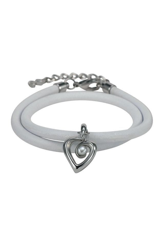 SKAGEN Lederarmband JBW0017, Frei beweglicher Herzanhänger mit Synth. Perle