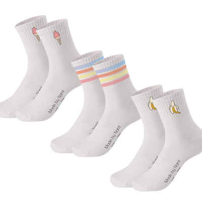 Made by Nami Socken Crew Socks Tennissocken weiß - Print - Baumwolle (3-Paar) 41-44, atmungsaktiv