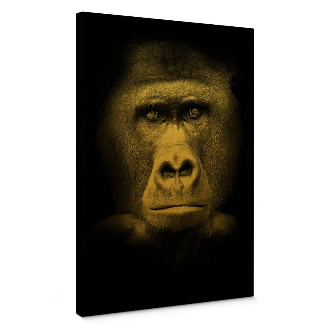 K&L Wall Art Safari Gorilla Wandbild handmade Gold Dschungel, Leinwandbild Waldtiere Vintage Leinwandbild Wohnzimmer