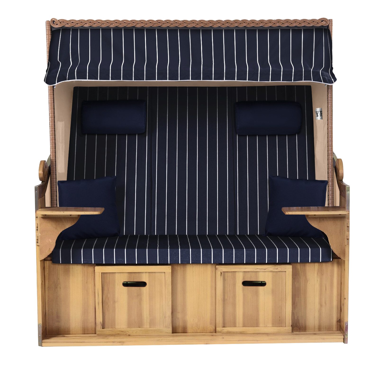 Strandkorb Hanse Strandkorb Strandkorb Ostsee XXL 2,5-Sitzer Volllieger Beige Blau, BxTxH: 150x80x160 cm, Ostsee XXL Volllieger, Ostsee 2,5-Sitzer Modell 2025, Stabiles Wacholder mit handgefertigtem Polyrattangeflecht