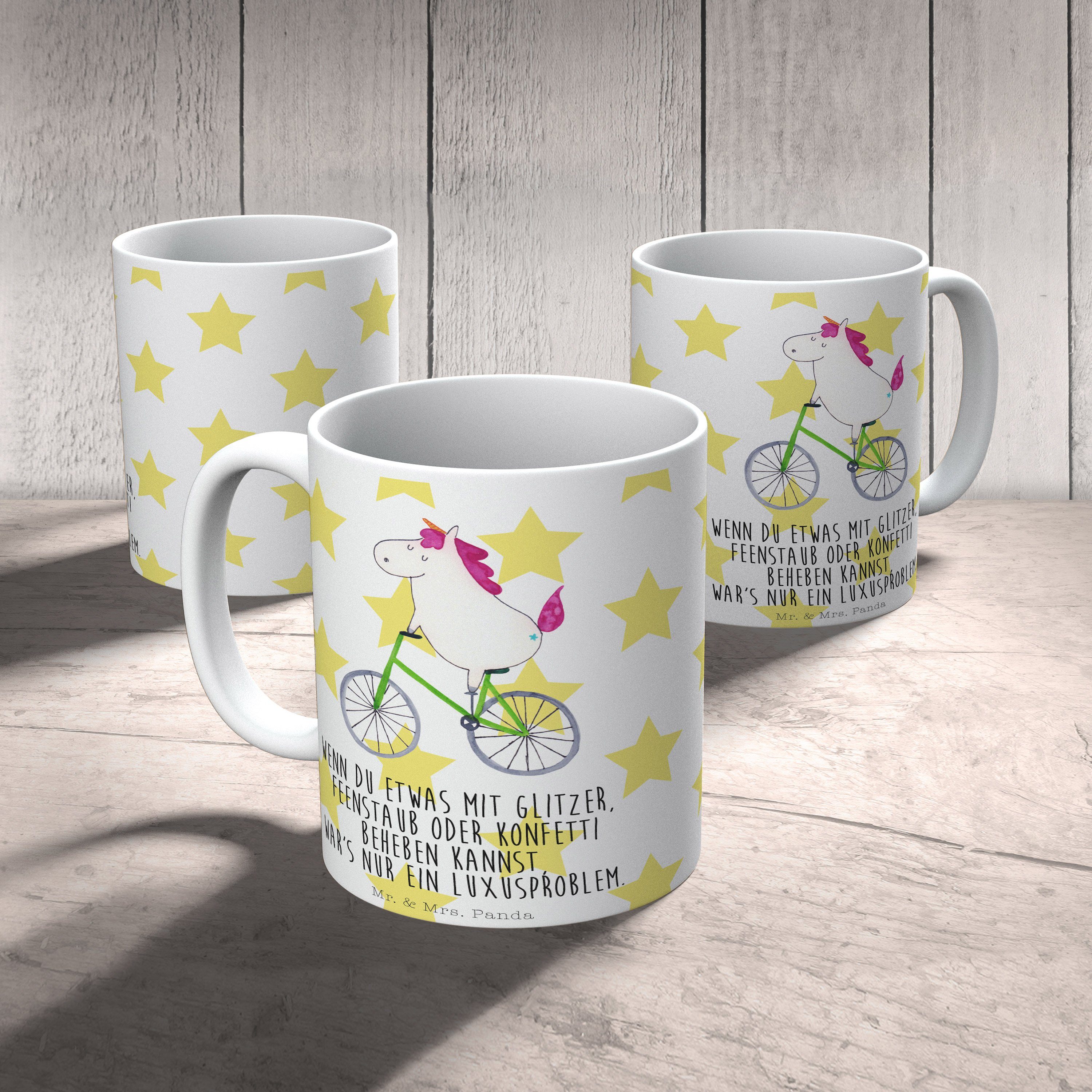 Geschenk, Tasse Kummer, Mr. - Einhorn Radfahrer Weiß Unicorn, & Keramik Kaffeetasse, Panda Mrs. - Ei,