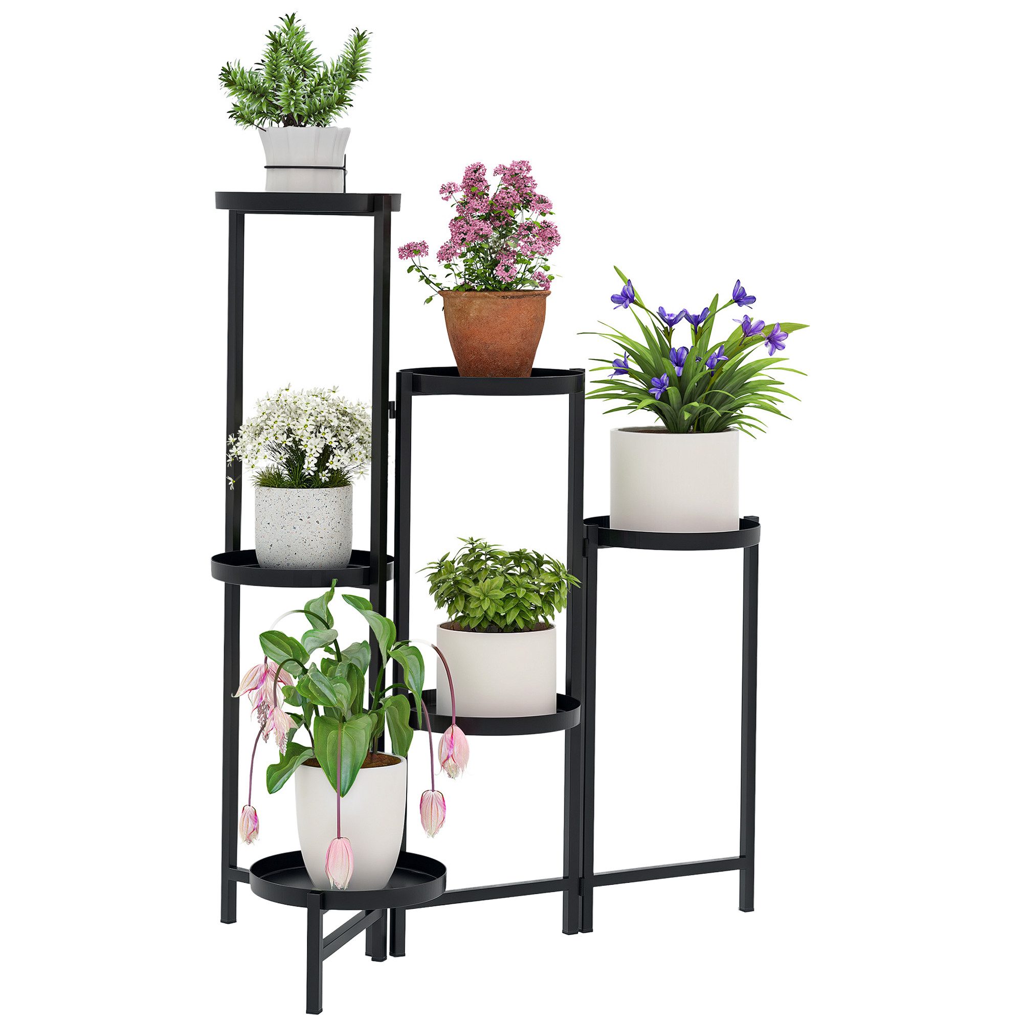 Outsunny Pflanzentreppe mit Tabletten, klappbar, für Innen, aus Metall, mehrstöckig, 80cm hoch (6-Etagen Pflanzenständer, 1 St., Blumenständer), für Wohnzimmer, Garten Balkon Deko, Schwarz