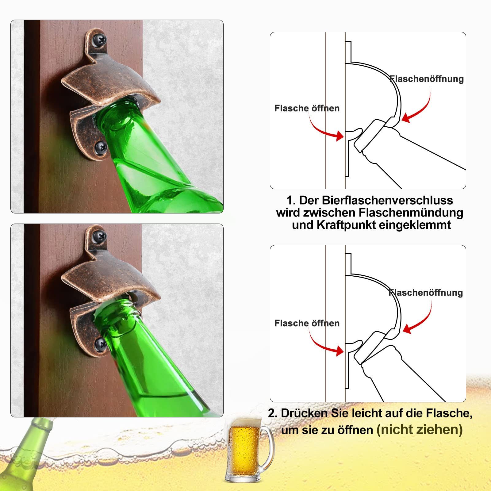 Youyijia Flaschenöffner Bieröffner Wandmontage Flaschenöffner (1-tlg) – Bild 2 von 5