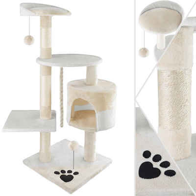 KESSER Kratzbaum, Katzen Kletterbaum mit Sisalstämmen stabil mit Höhle Spielbälle Spielseil Höhe 112cm mit vielen variablen Kuschel- und Spielmöglichkeiten Spielmöbelstück für Katzen
