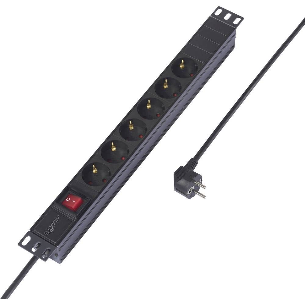 Sygonix SY-6736978 Steckdosenleiste 19 Zoll 6fach Schwarz Schutzkontakt 1 St. Steckdosenleiste, mit Schalter