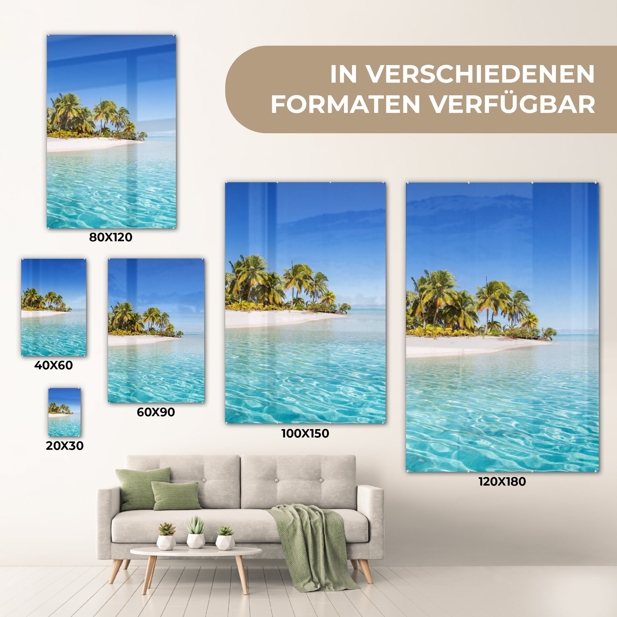 MuchoWow Acrylglasbild Meer - Insel (1 St), Wanddekoration - - Bilder Glasbilder auf - auf Wandbild Glas - Palme, Glas Foto