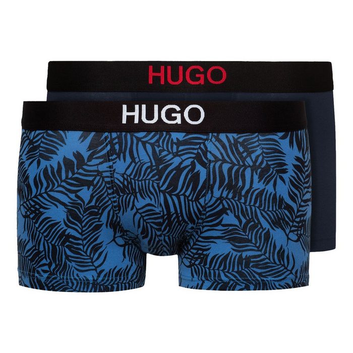 HUGO Trunk Brother Pack (2-St. 2er Pack 1x unifarben 1x gemustert) mit Markenschriftzug im elastischen Komfortbund