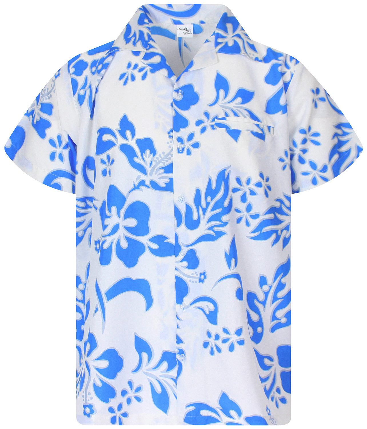 King Kameha Hawaiihemd "Hibiscus" Funky Hawaii-Hemd Herren Kurzarm Front-Tasche Stylish