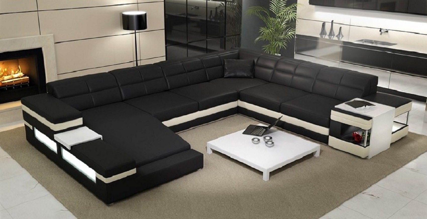 JVmoebel Ecksofa Design Ledersofa Schwarz/Weiß Europe Sofa, in Ecksofa Sofa Couch Polster Made Eckgarnitur