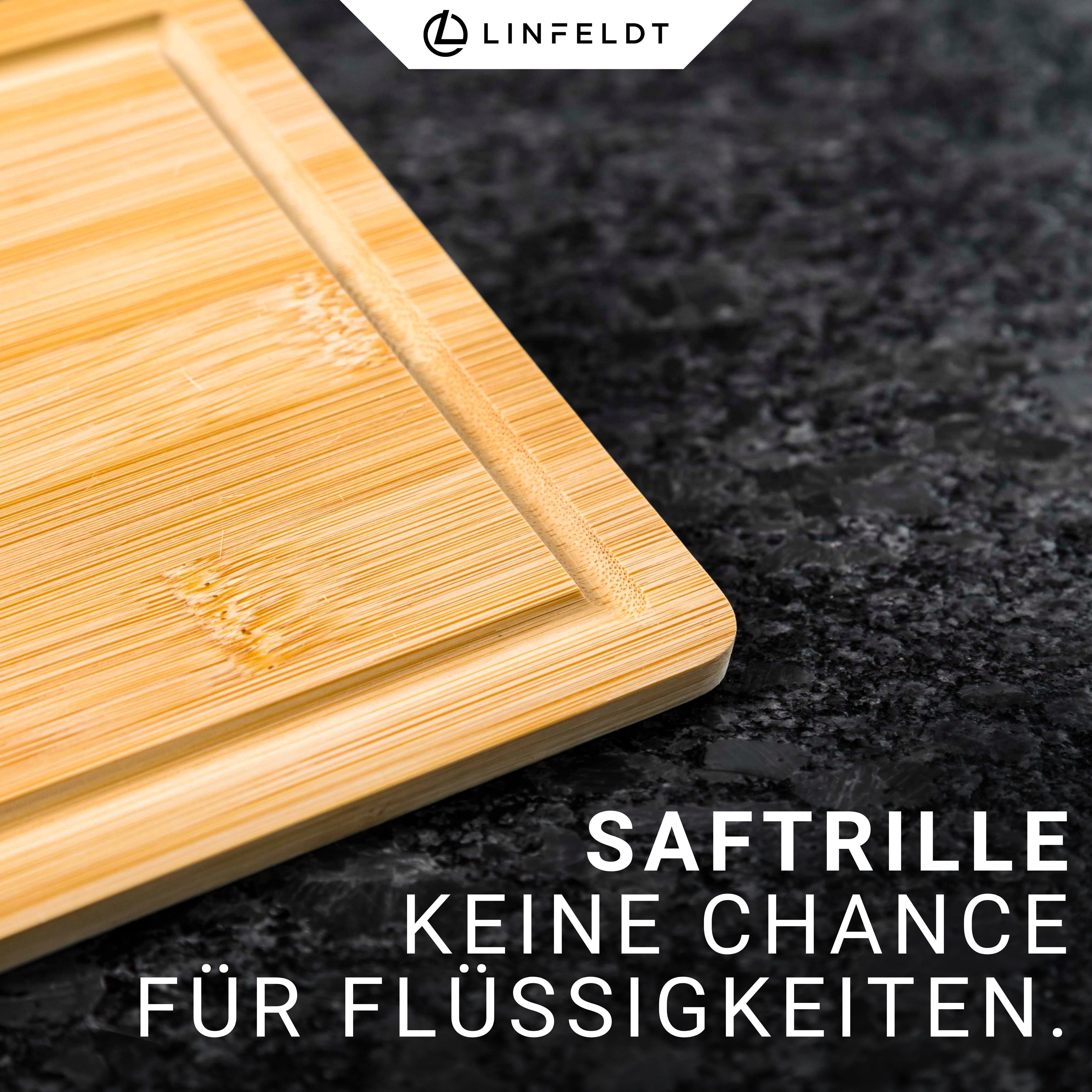 LINFELDT Frühstücksbrett 6er Set aus Bambus mit Saftrille - Rückseite Glatt - 27x16x1cm, (Set, 6-St., 6 Frühstücksbrettchen), mit Saftrille, glatte Unterseite – Bild 5 von 5
