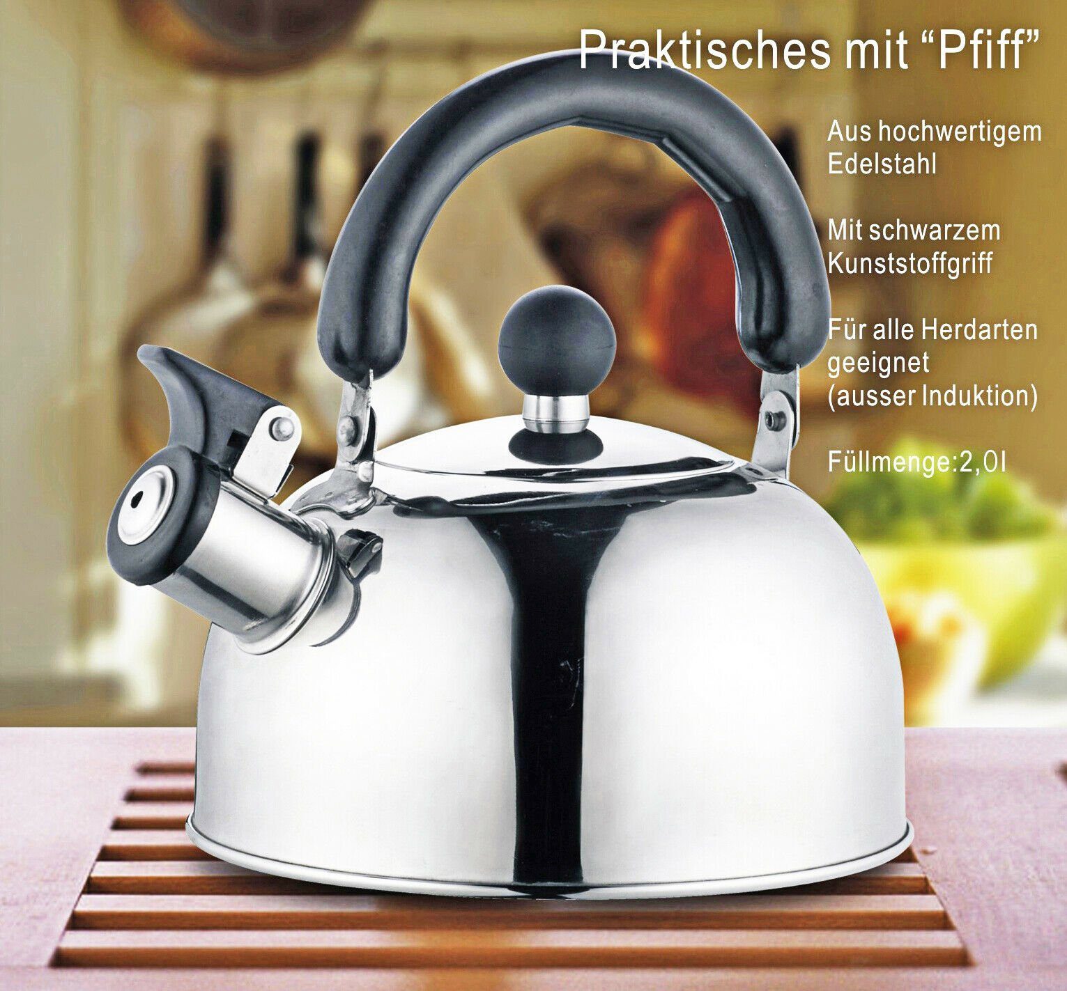 Philipps 2L, Wasserkocher Edelstahl Teekessel Pfeifkessel Wasserkocher Wasserkessel, Thomas Flötenkessel