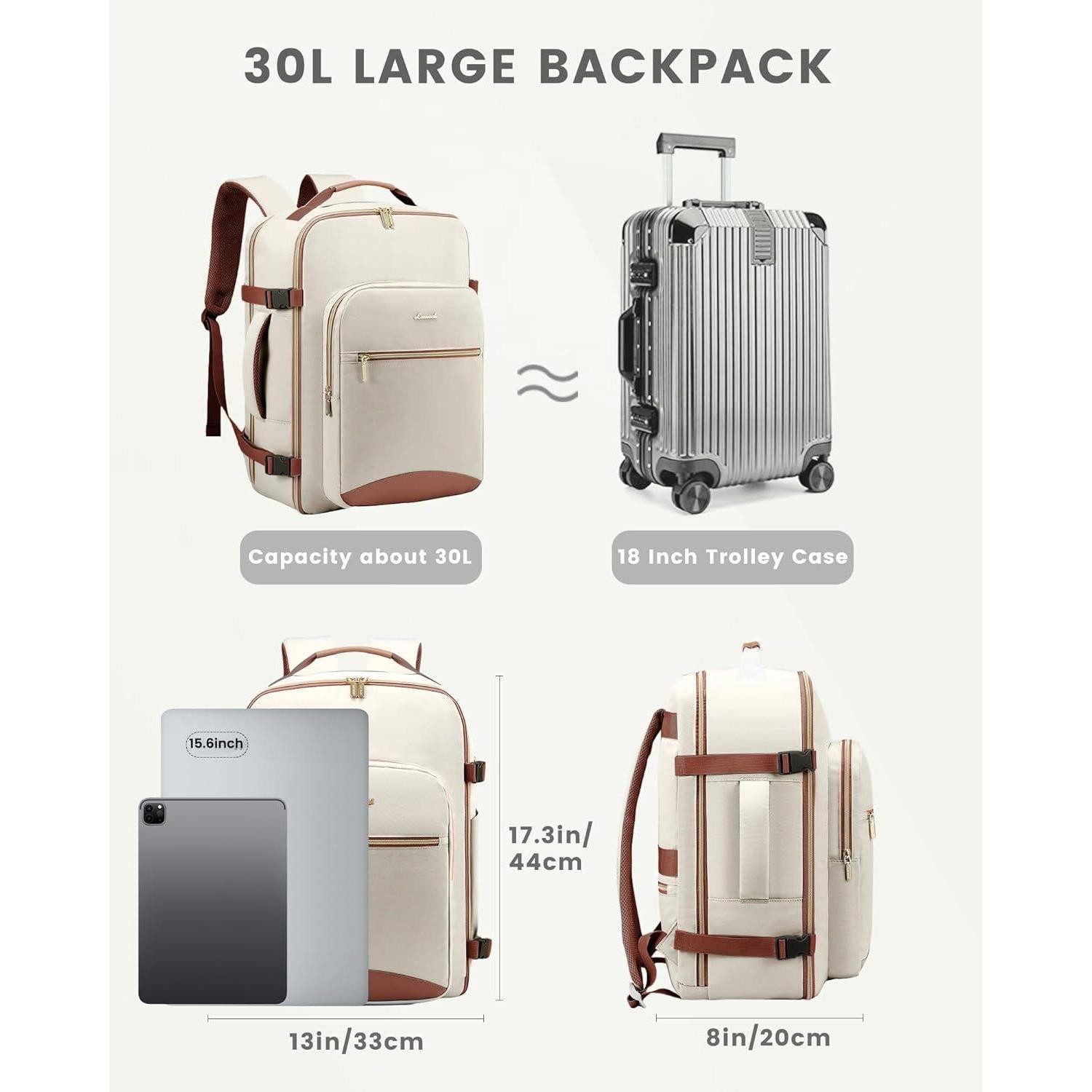 LuxusKollektion Reiserucksack Handgepäck Rucksack 40L Damen Wasserdicht Reisetasche 17 Zoll Laptop – Bild 3 von 5