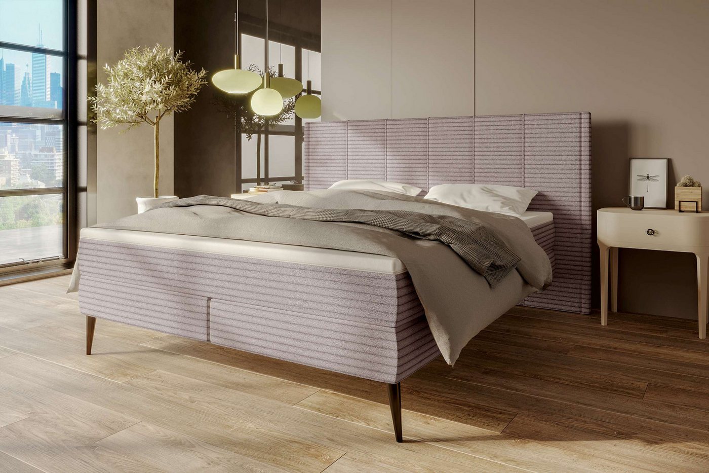 99rooms Boxspringbett Maven (Schlafzimmerbett, Bett), 140/160/180/200x200 cm, in Cordstoff AMBIENCE, mit Topper