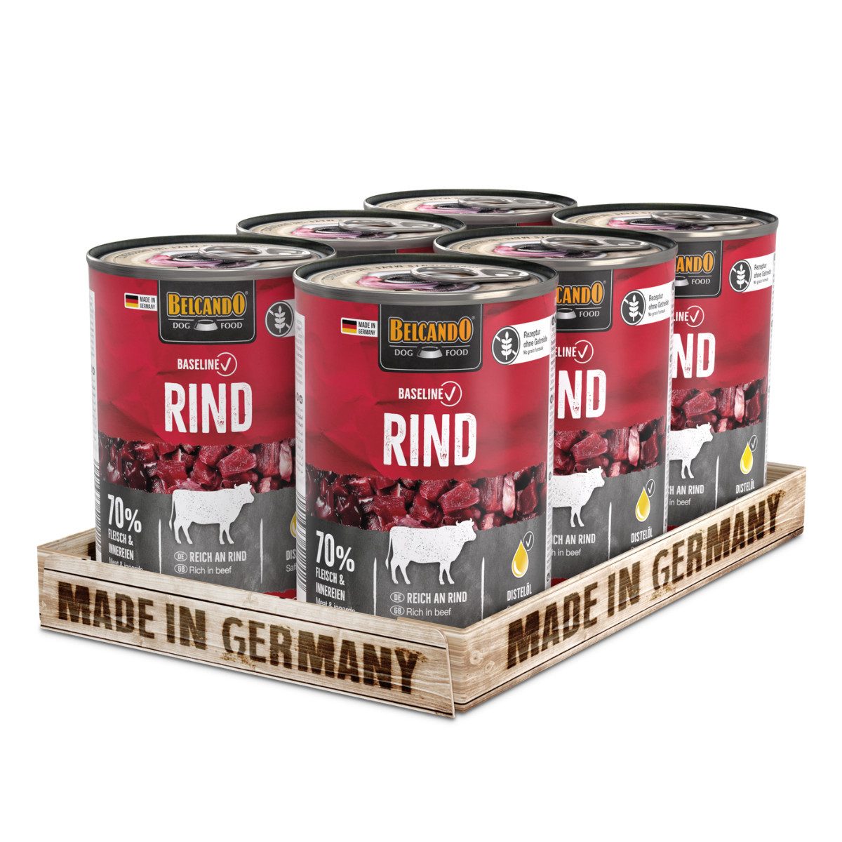 Belcando Baseline Rind - getreidefreies Nassfutter mit Distelöl 6x400g, Nassfutter für: Hunde