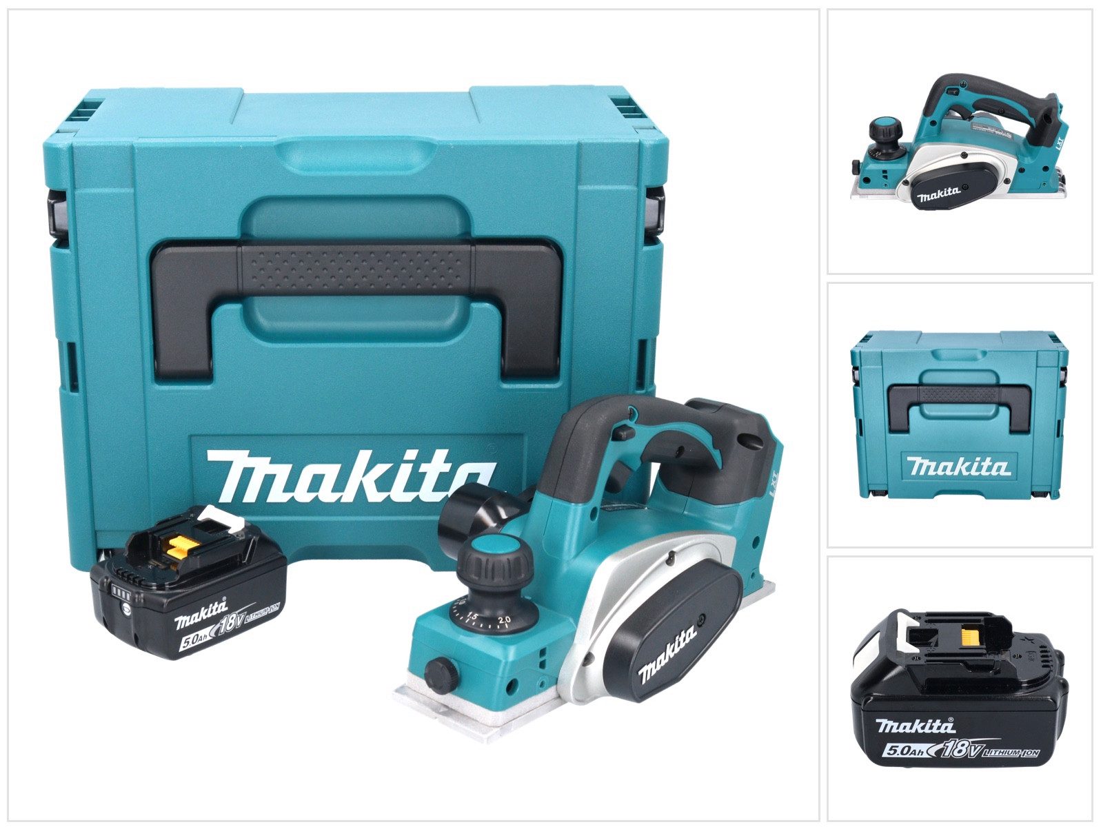 Makita Elektrohobel DKP 180 T1J Akku Hobel 18 V 82 mm + 1x Akku 5,0 Ah + Makpac - ohne La