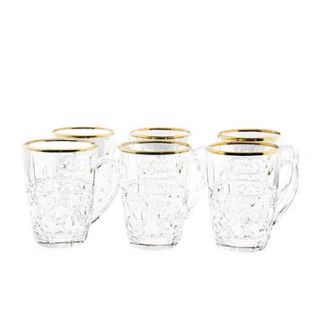 Sunay Teeglas 6er Gläser-Set mit Henkel Gold Umrandung 203 ml Transparent mit Muster